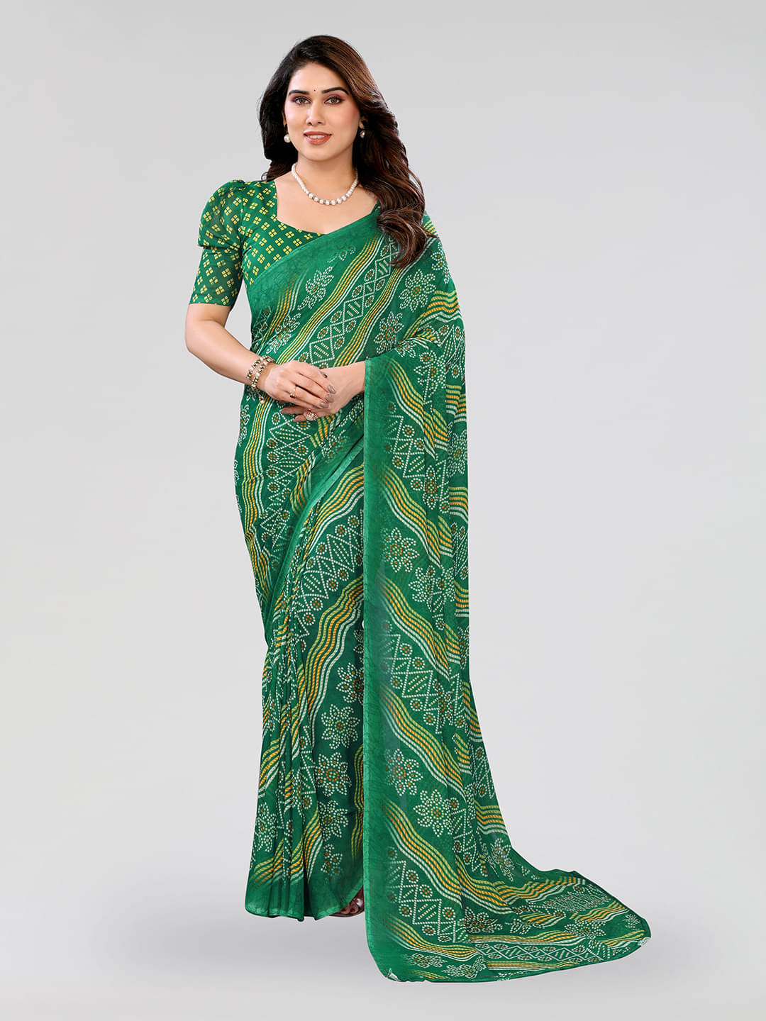 ANAND SAREES Georgette Printed Kasavu Saree With Unstitched Blouse Piece ( GREEN ) ANAND SAREES Georgette Printed Kasavu Saree With Unstitched Blouse Piece ( GREEN )