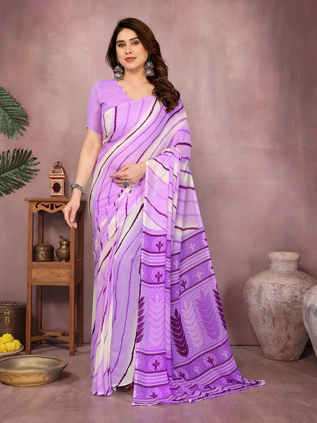     			ANAND SAREES Georgette Printed Kasavu Saree With Unstitched Blouse Piece ( PURPLE )
