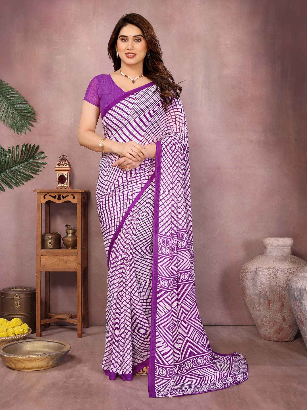 ANAND SAREES Georgette Printed Kasavu Saree With Unstitched Blouse Piece ( PURPLE ) ANAND SAREES Georgette Printed Kasavu Saree With Unstitched Blouse Piece ( PURPLE )