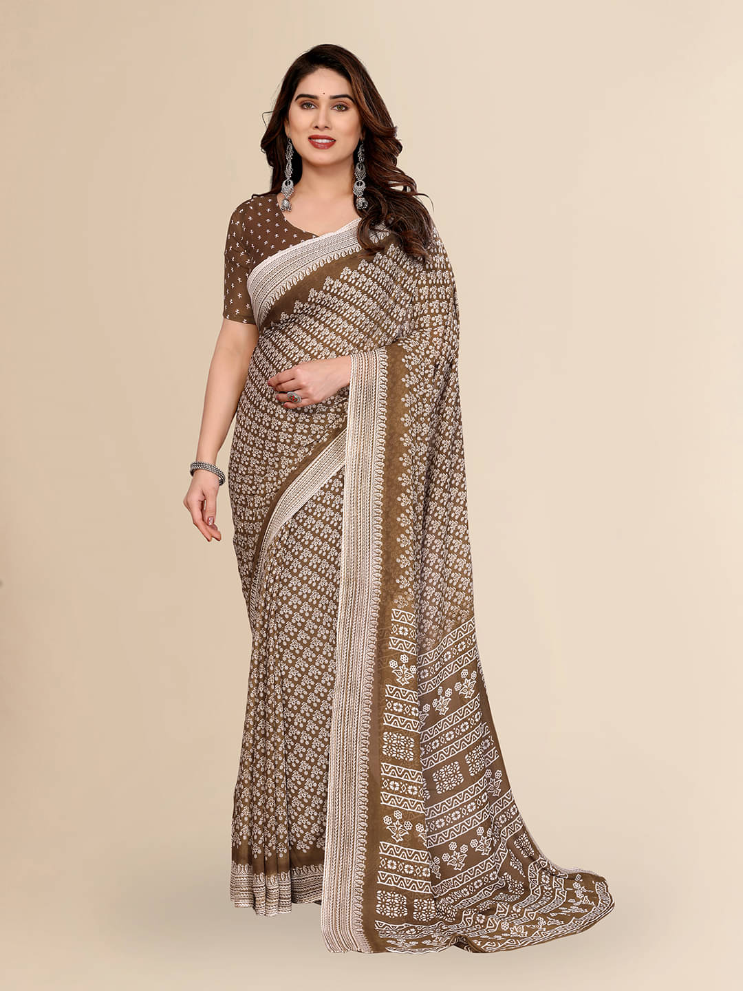 ANAND SAREES Georgette Printed Kasavu Saree With Unstitched Blouse Piece ( OLIVE ) ANAND SAREES Georgette Printed Kasavu Saree With Unstitched Blouse Piece ( OLIVE )