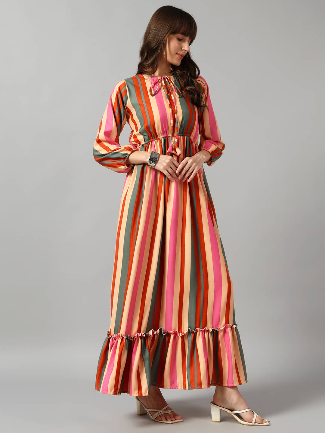 Femvy Women Crepe Printed Fit & Flare Dress ( Multicolor ) Femvy Women Crepe Printed Fit & Flare Dress ( Multicolor )