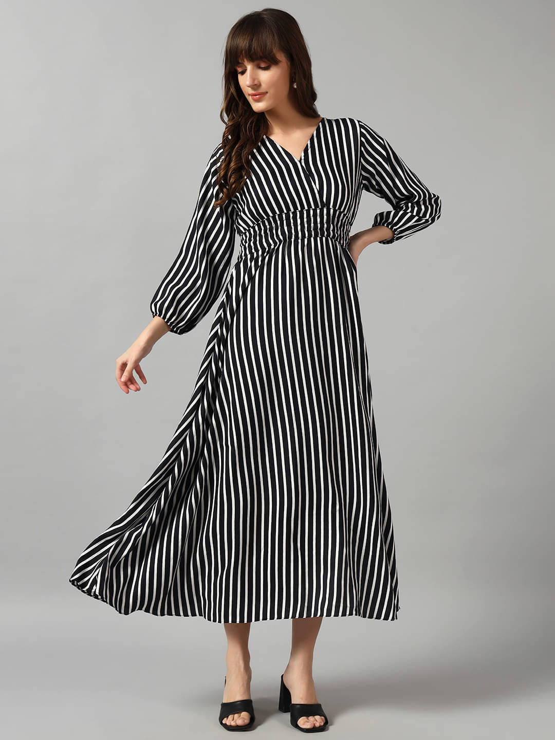     			Femvy Women Crepe Printed Fit & Flare Dress ( White )