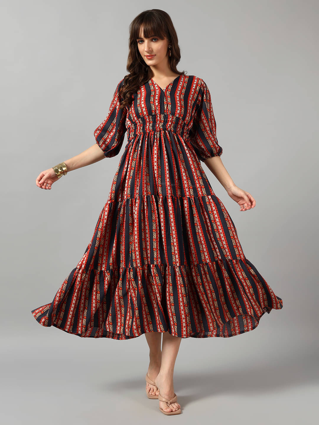 Femvy Women Crepe Printed Fit & Flare Dress ( Black )     			Femvy Women Crepe Printed Fit & Flare Dress ( Black )