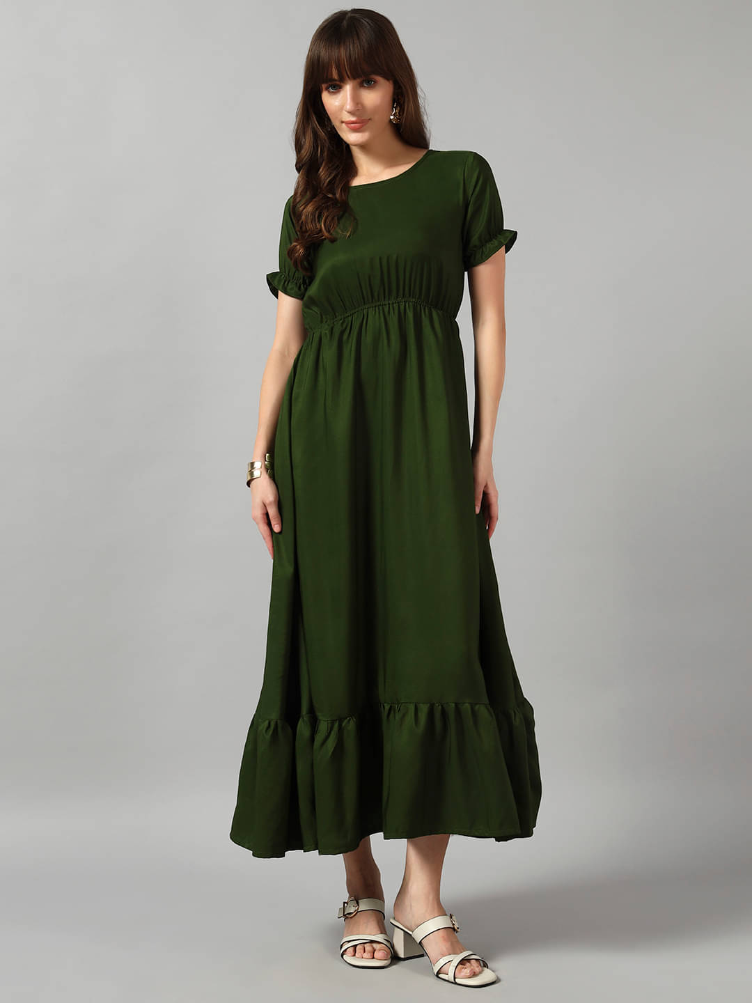     			Femvy Women Crepe Solid Fit & Flare Dress ( Olive )