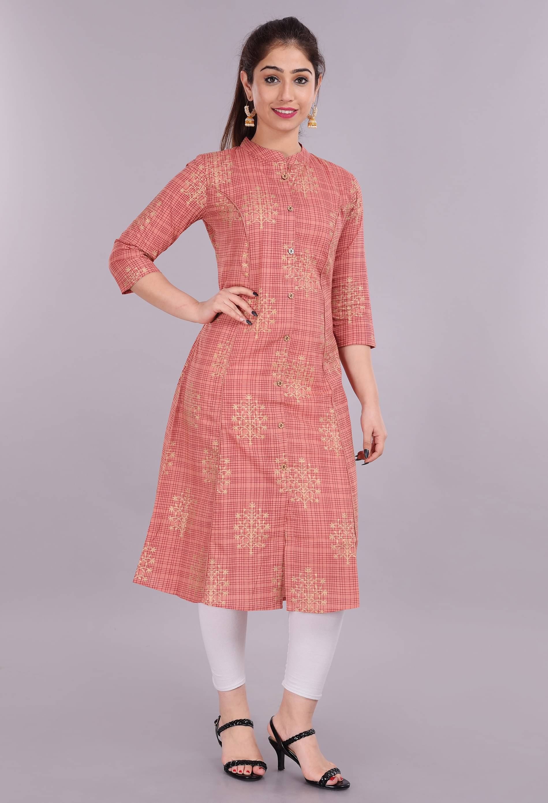 Glorious By PS Women Cotton Printed A-line Kurti ( Peach ) Glorious By PS Women Cotton Printed A-line Kurti ( Peach )