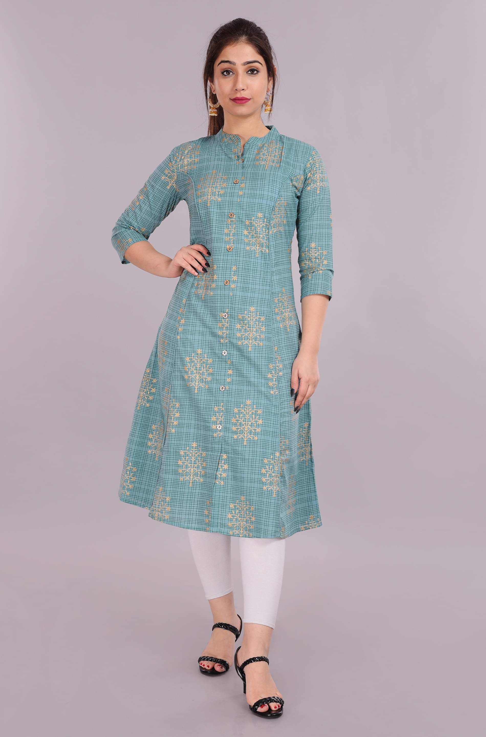     			Glorious By PS Women Cotton Printed A-line Kurti ( Blue )