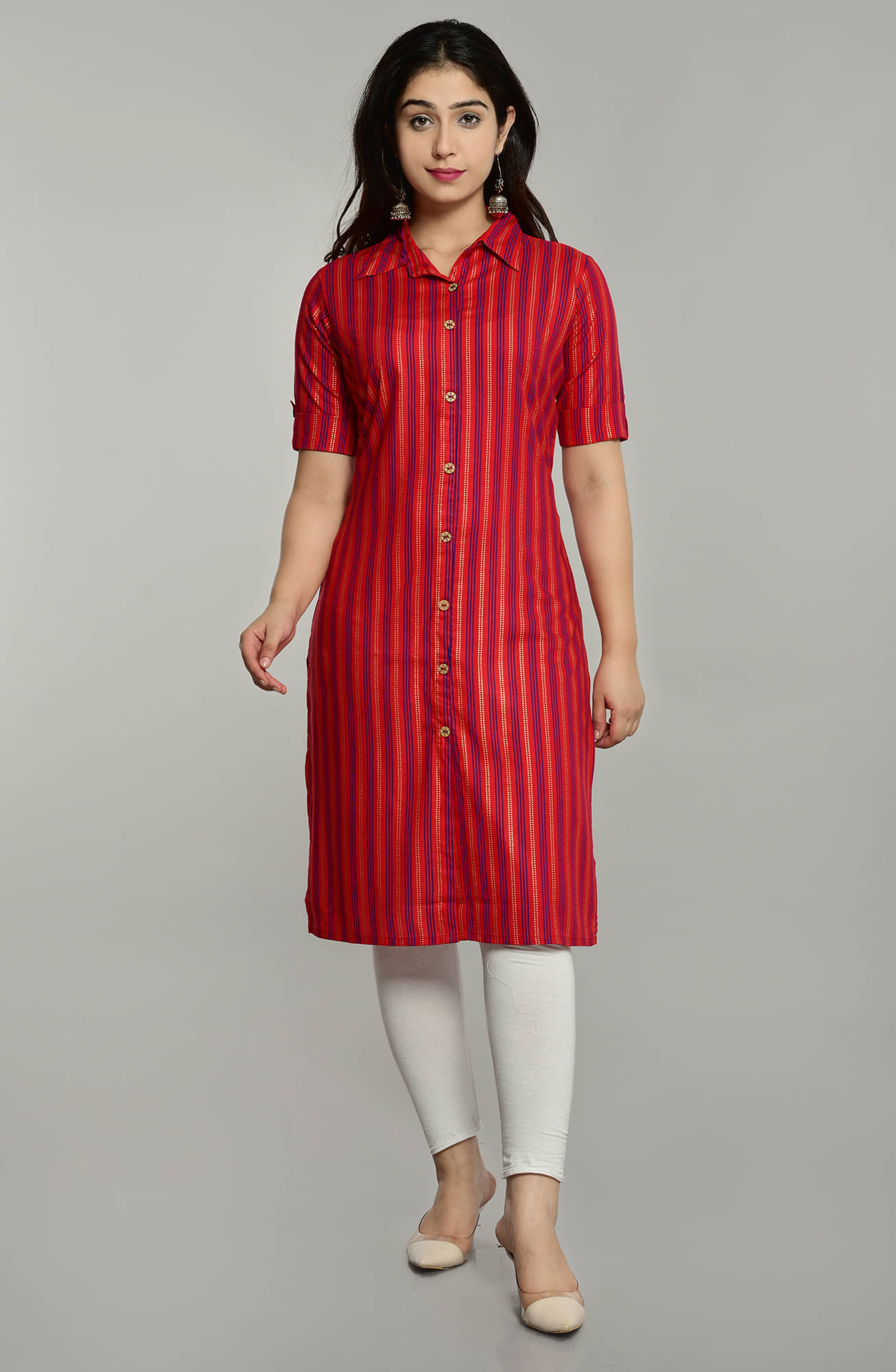     			Glorious By PS Women Rayon Striped Straight Kurti ( Red )