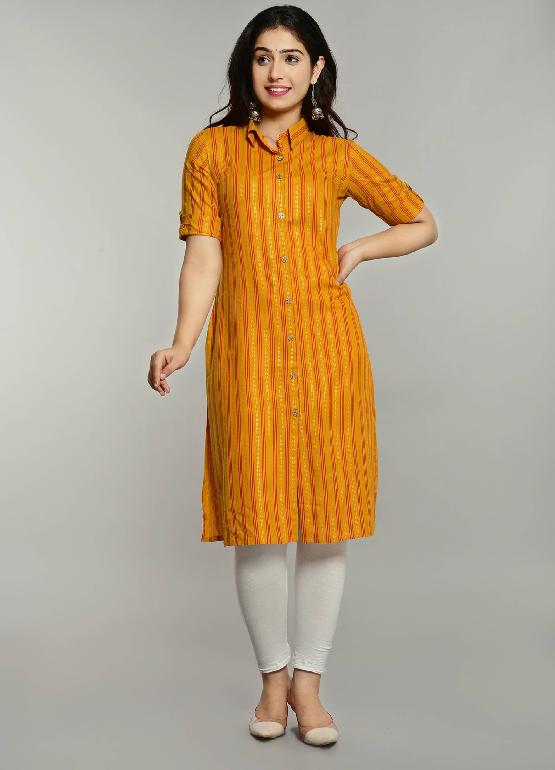     			Glorious By PS Women Rayon Striped Straight Kurti ( Yellow )