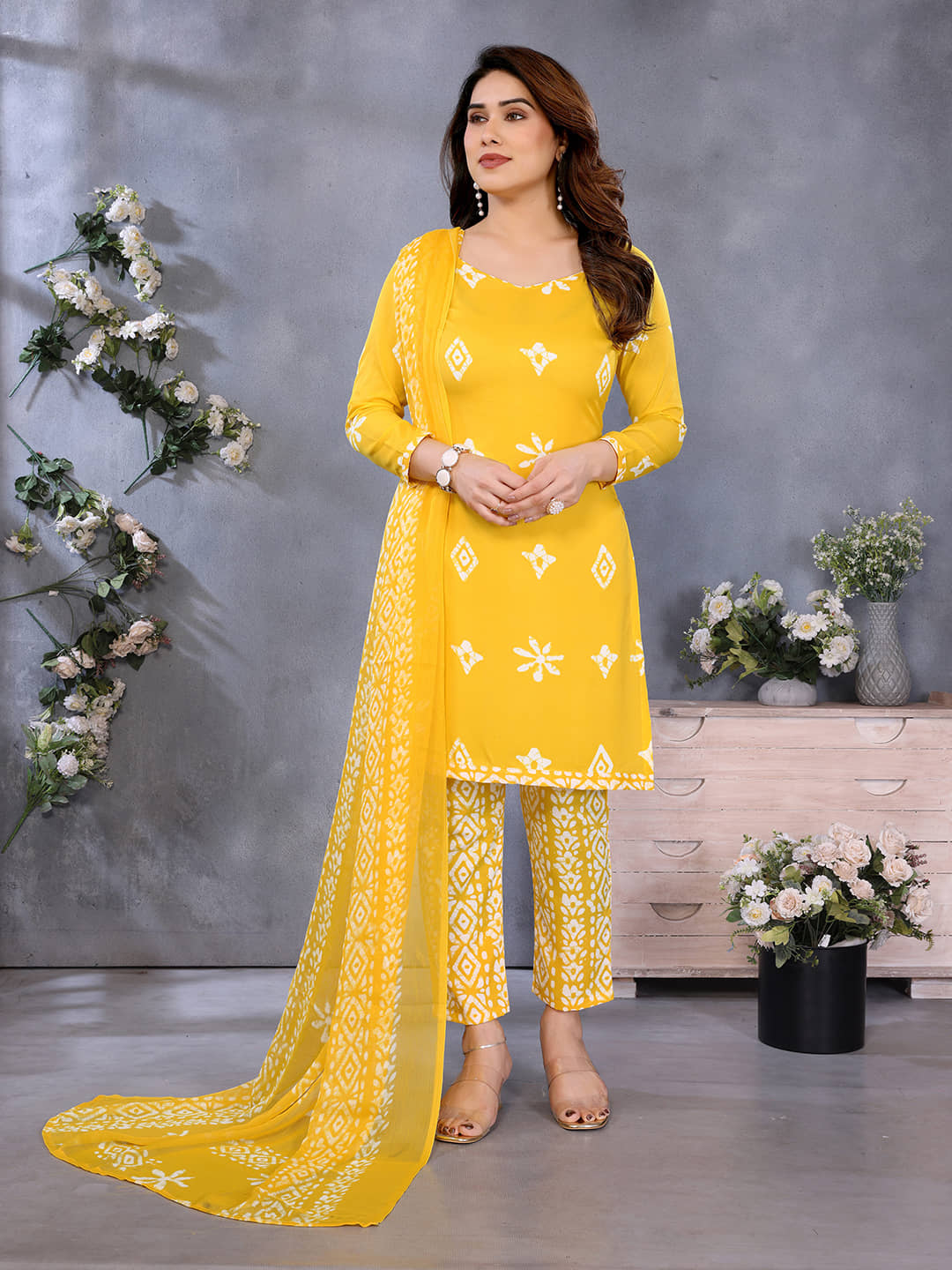 Kashvi Sarees Women Crepe Unstitched Dress Material ( Yellow ) - Unstitched Fabrics | Buy online on ZillyBuy
