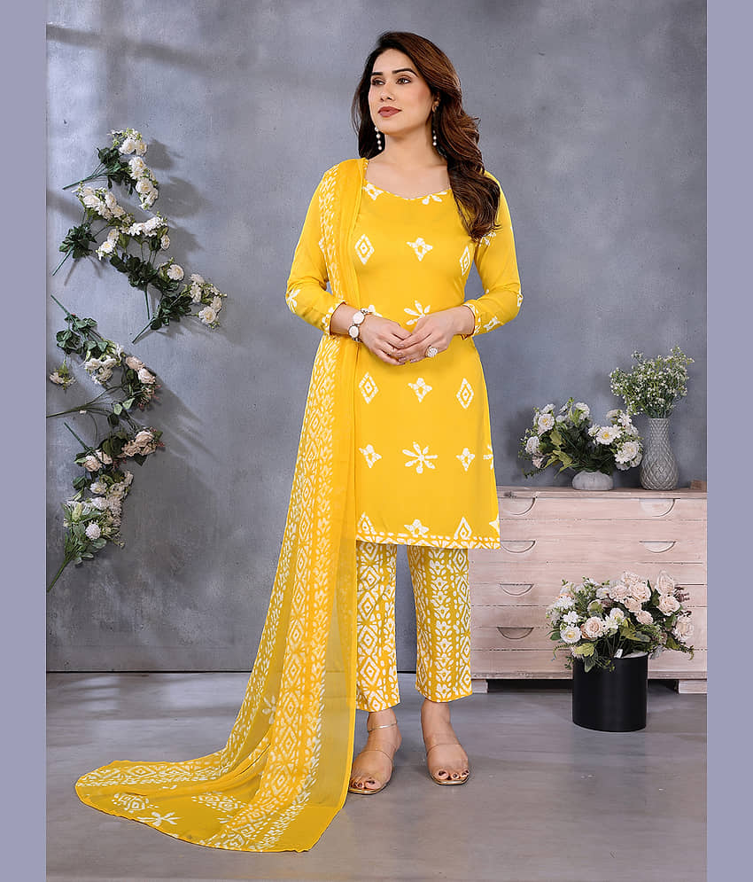 Kashvi Sarees Women Crepe Unstitched Dress Material ( Yellow ) - Unstitched Fabrics | Buy online on ZillyBuy