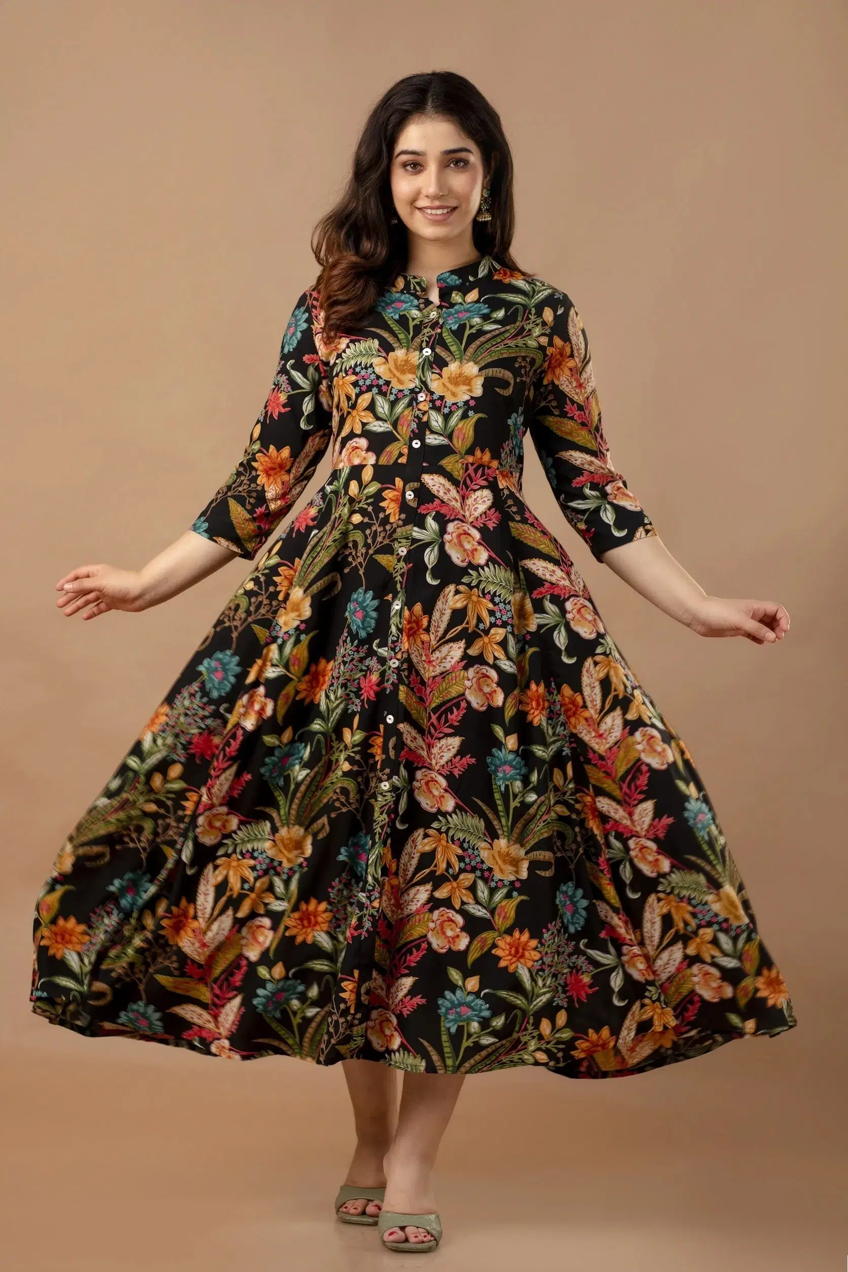     			MK creation Women Cotton Blend Printed Gown ( Black )
