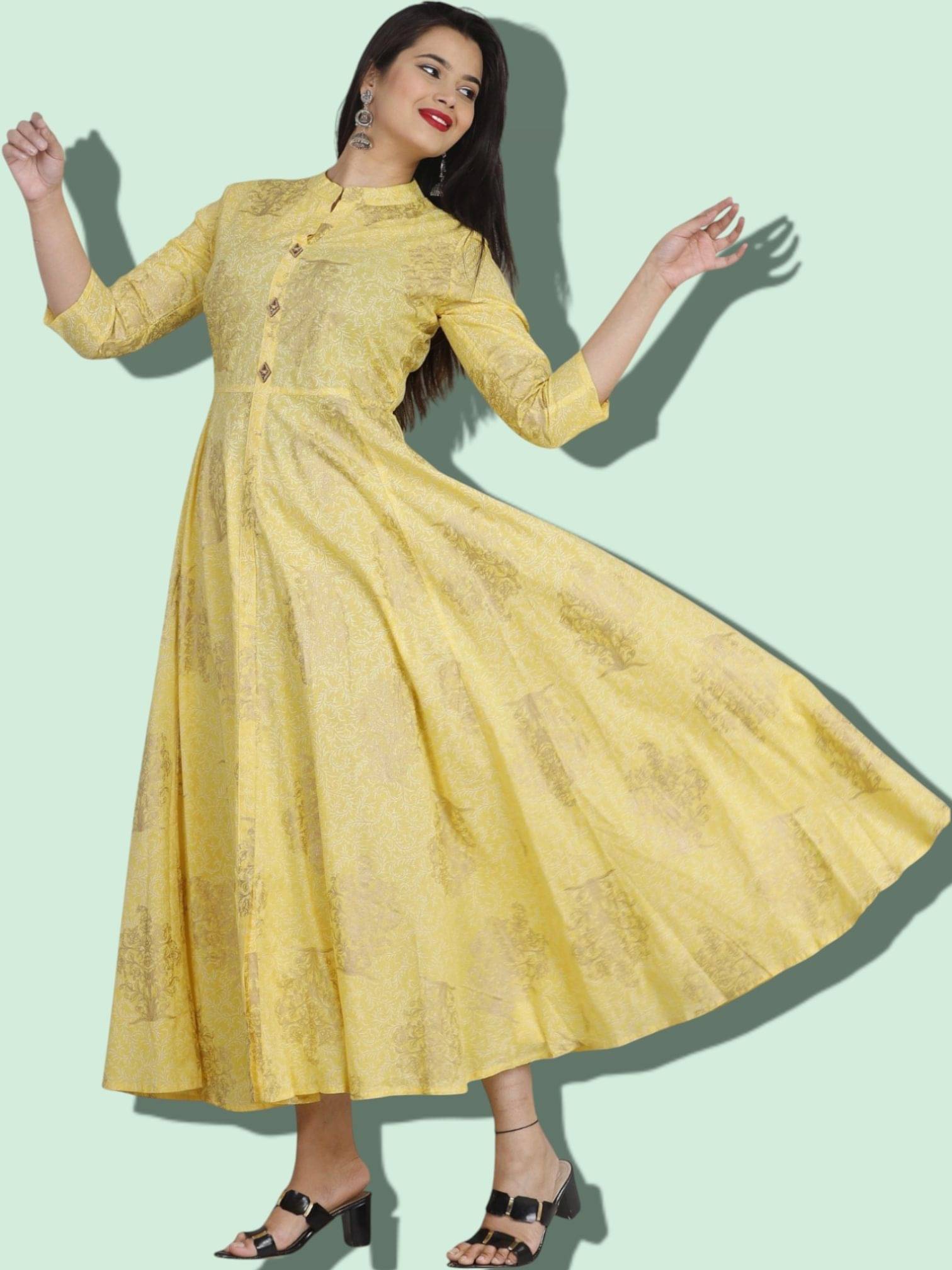     			MK creation Women Rayon Printed Gown ( Yellow )