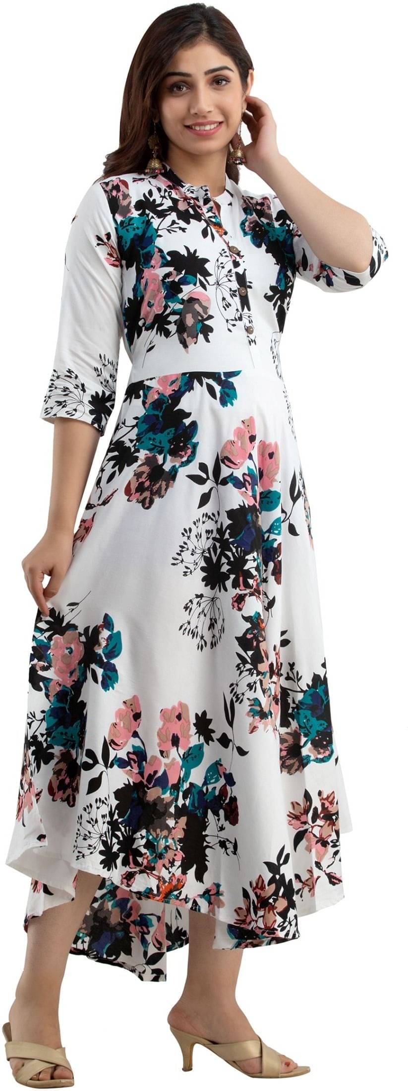    			MK creation Women Rayon Printed Gown ( White )