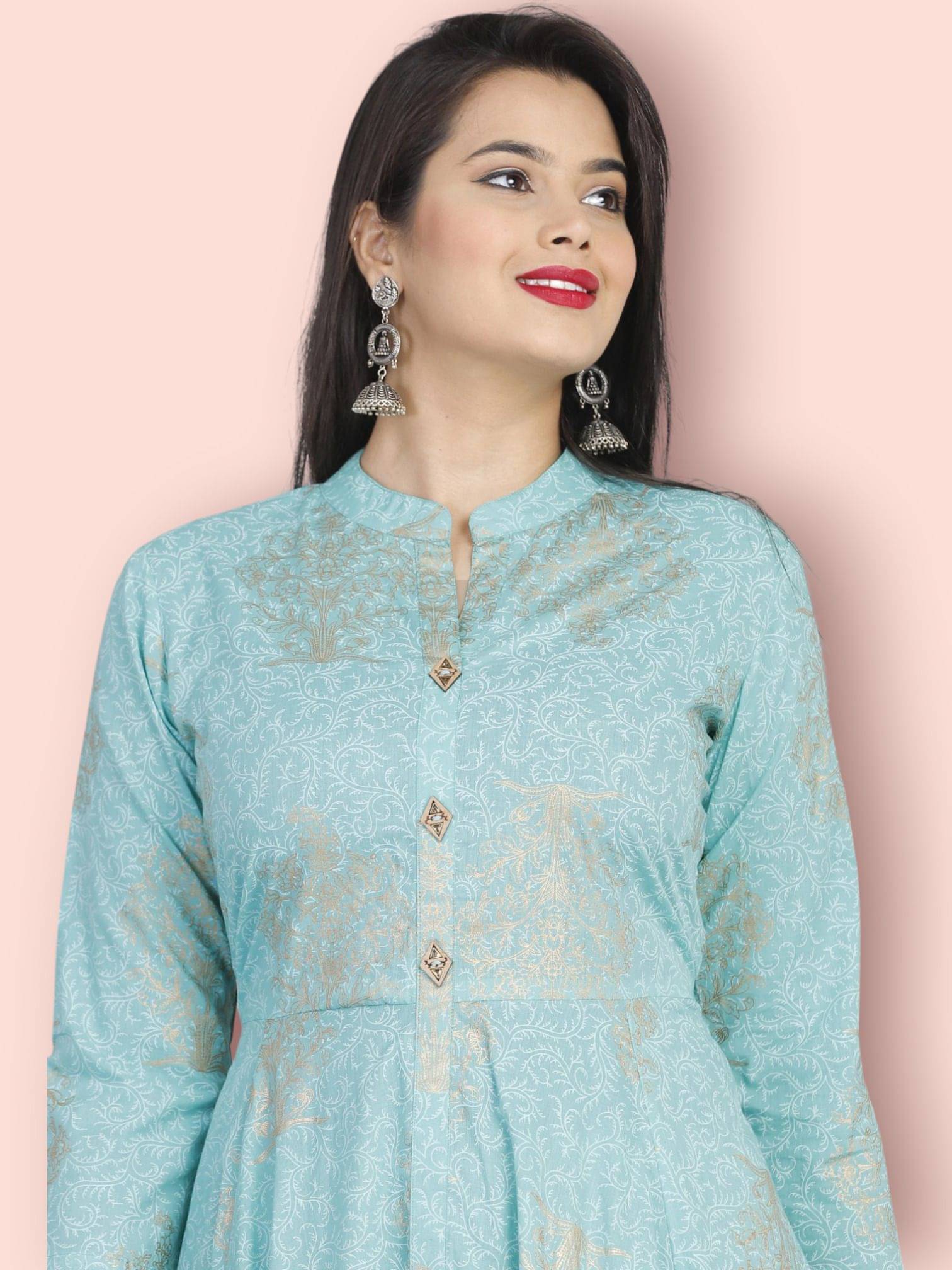 MK creation Women Rayon Printed Gown ( Blue ) MK creation Women Rayon Printed Gown ( Blue )