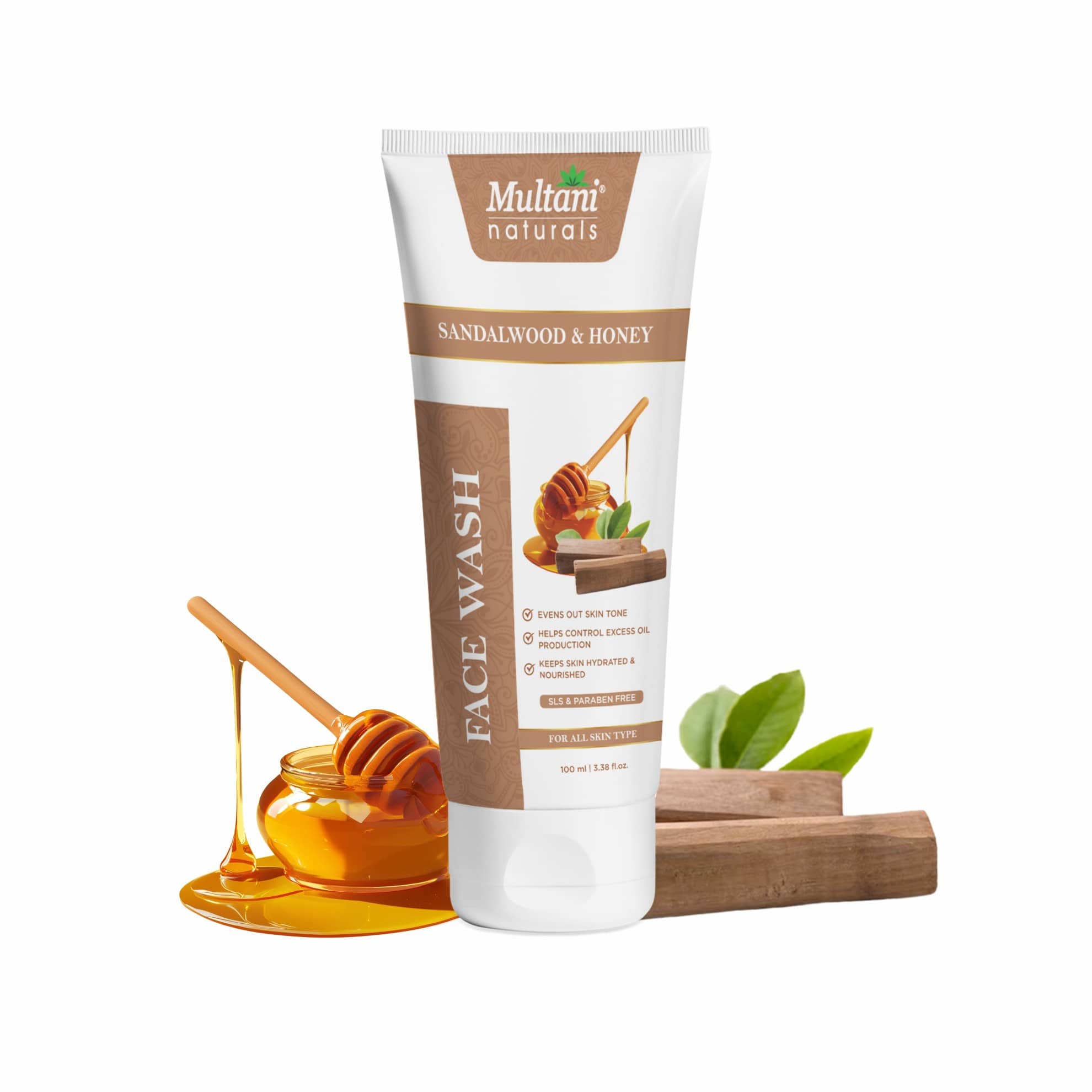 Multani Naturals Sandalwood & Honey Face Wash for Soothing, Hydrated & Glowing Skin 100ml