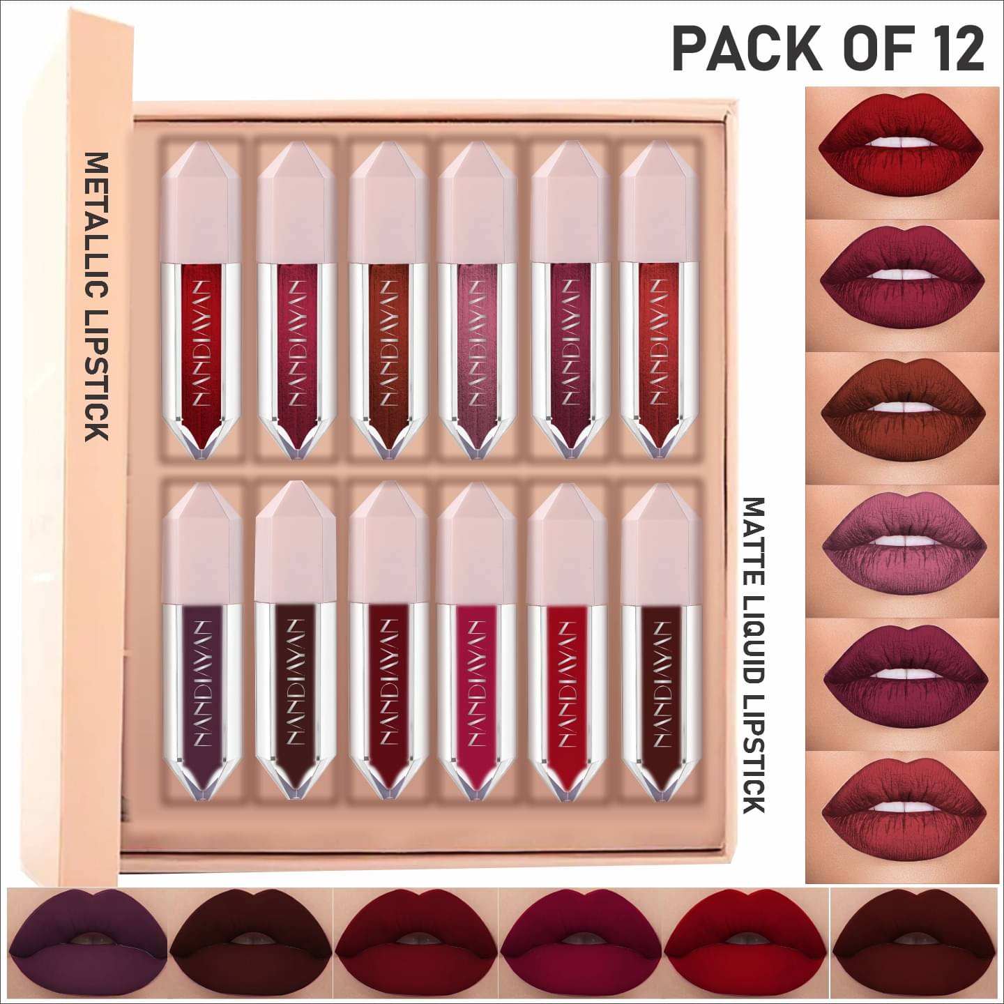     			NANDIAYAN Multi,Red,Pink,Maroon Matte Hydrating Liquid Lipstick ( Pack of 12 )
