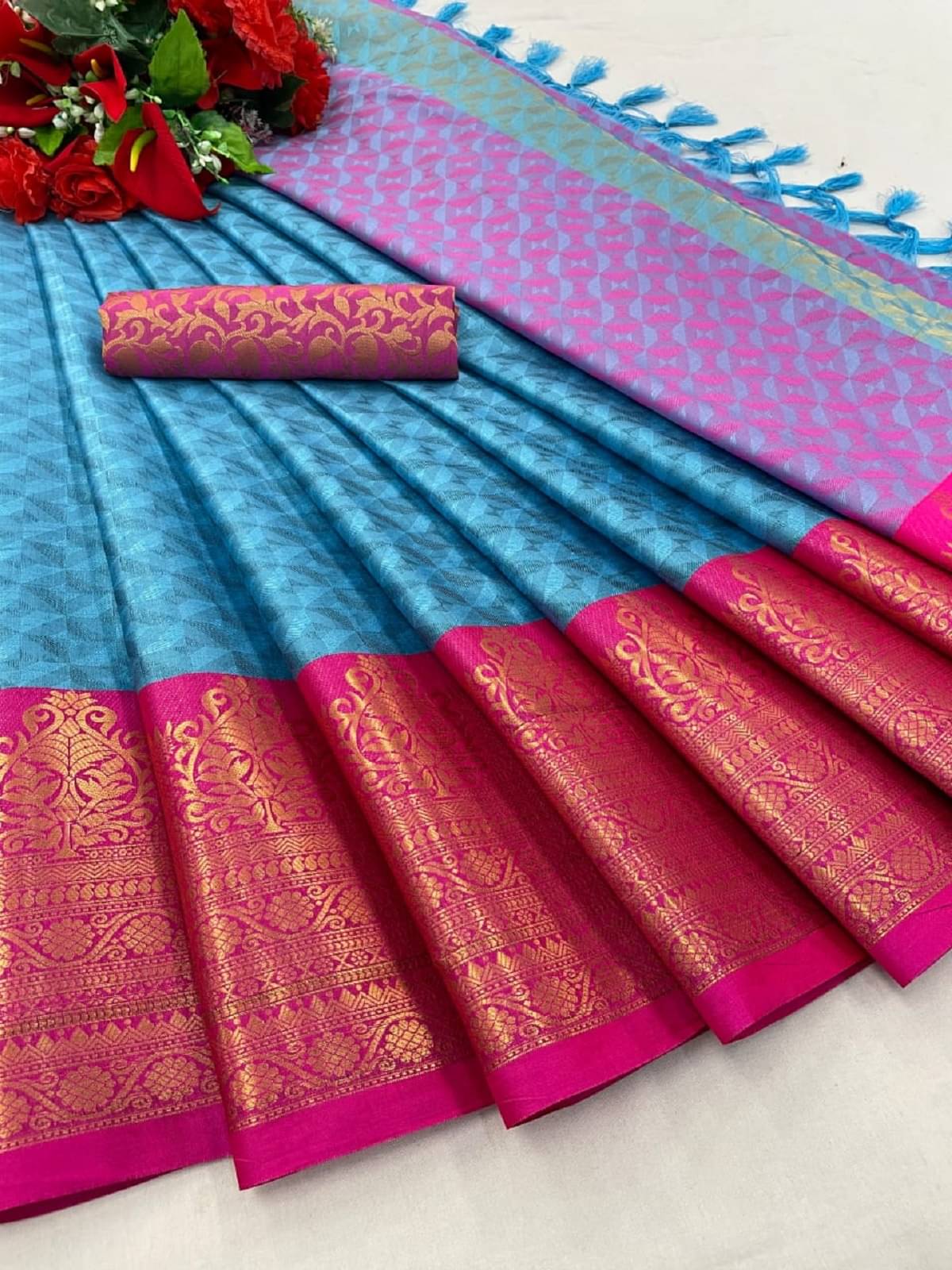     			SATVASHIV Silk Blend Self Design Regular Saree With Unstitched Blouse Piece ( Multicolor )