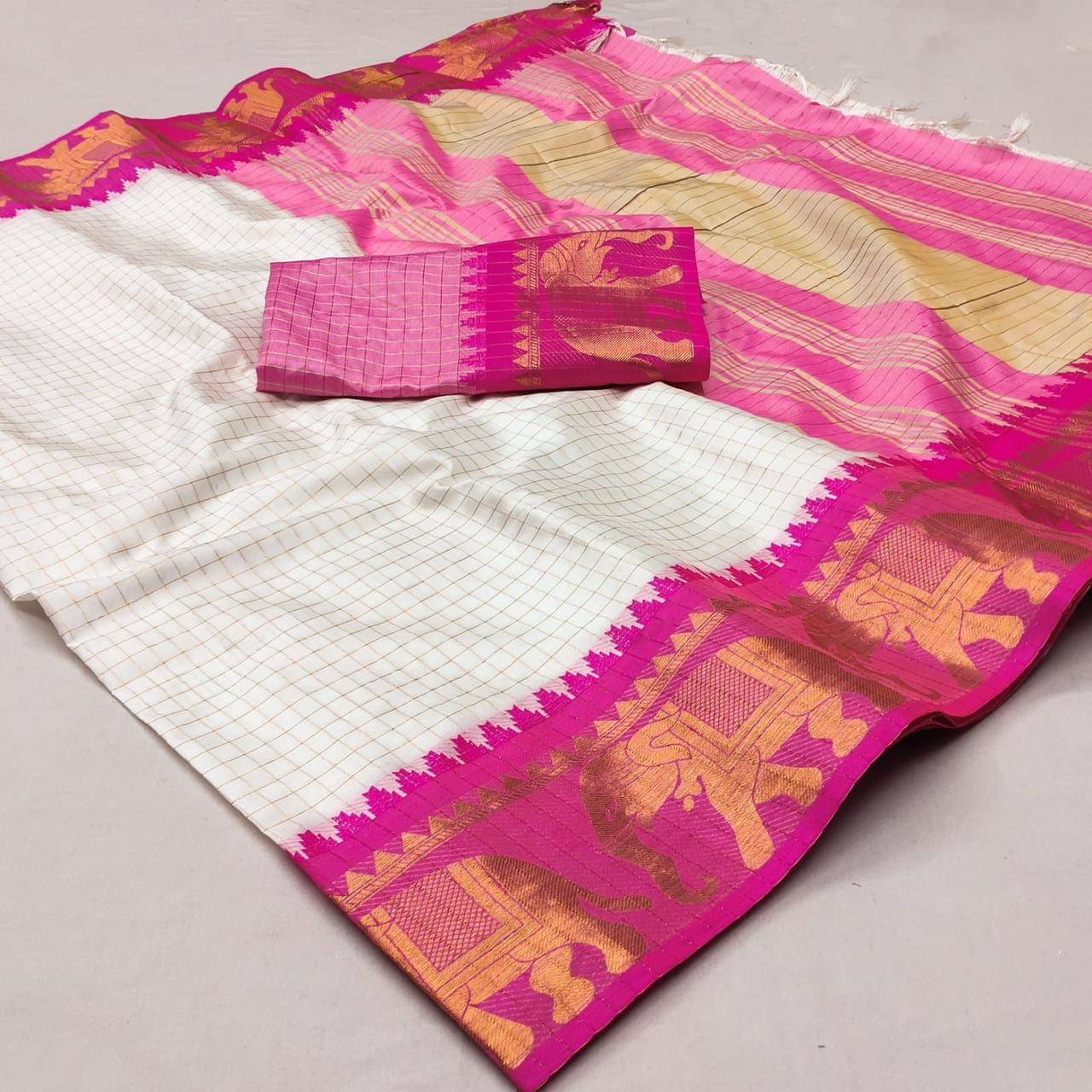 SATVASHIV Silk Checked Regular Saree With Unstitched Blouse Piece ( Pink ) SATVASHIV Silk Checked Regular Saree With Unstitched Blouse Piece ( Pink )