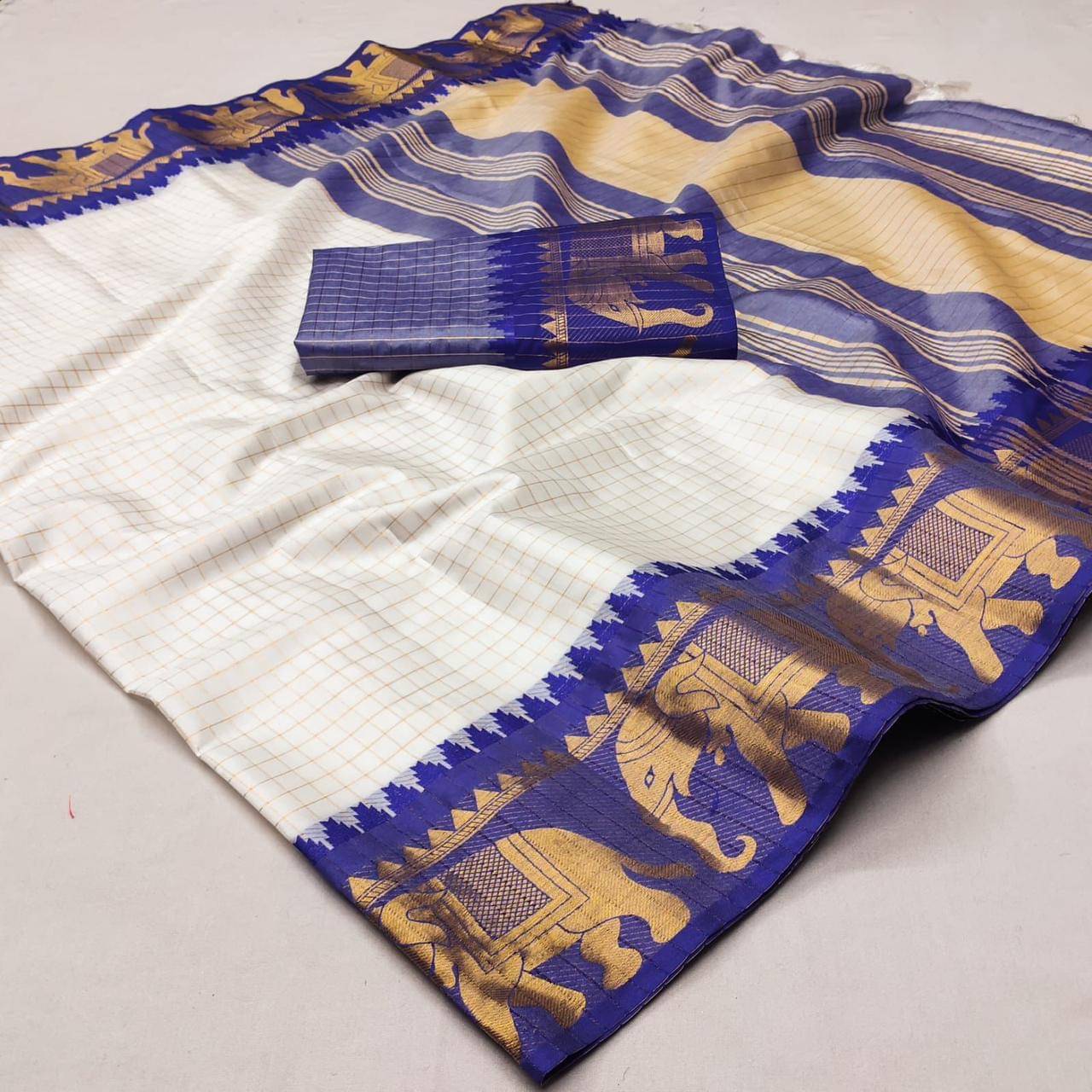 SATVASHIV Silk Checked Regular Saree With Unstitched Blouse Piece ( Blue ) SATVASHIV Silk Checked Regular Saree With Unstitched Blouse Piece ( Blue )