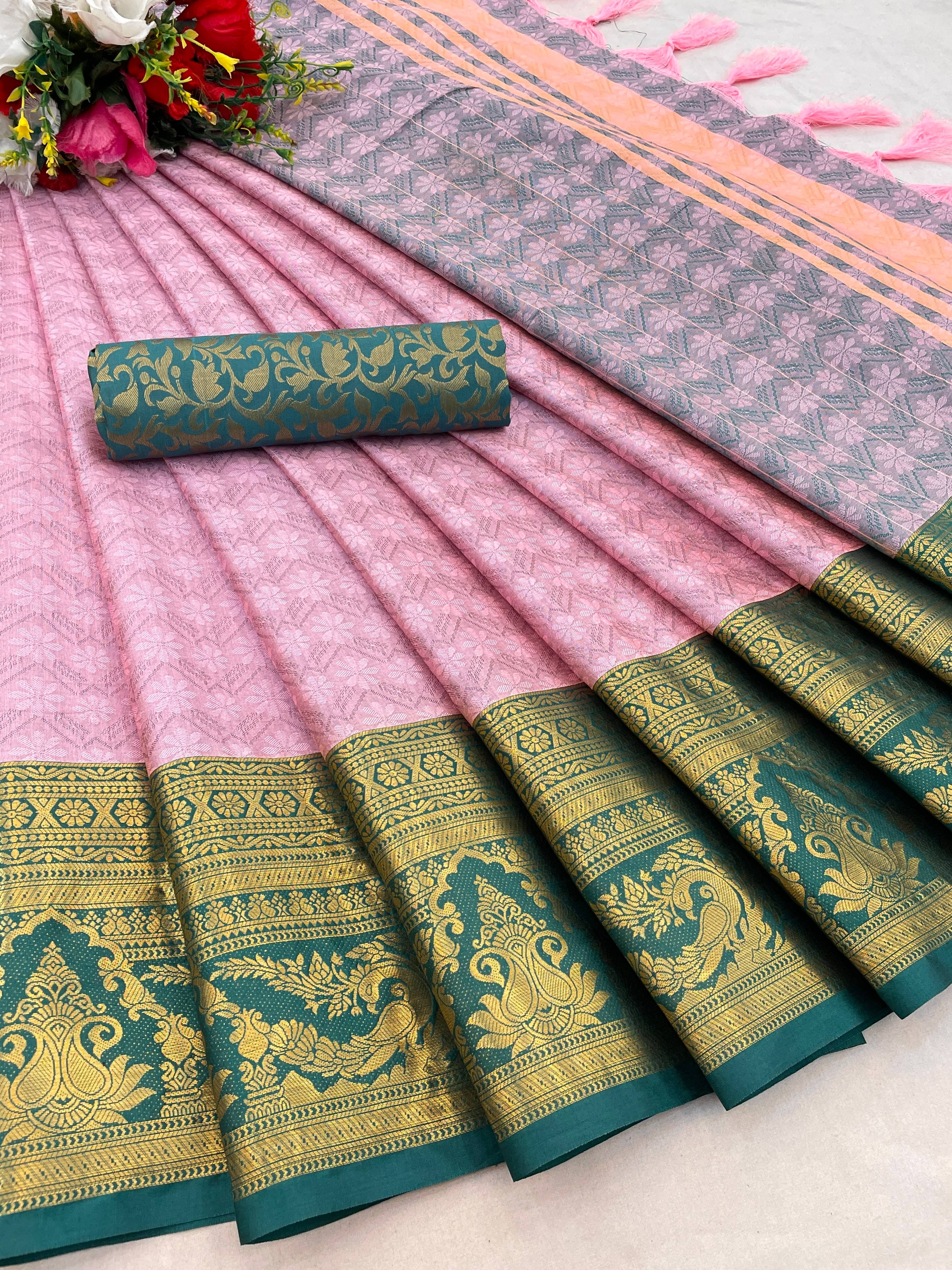    			SATVASHIV Silk Woven Regular Saree With Unstitched Blouse Piece ( Pink )