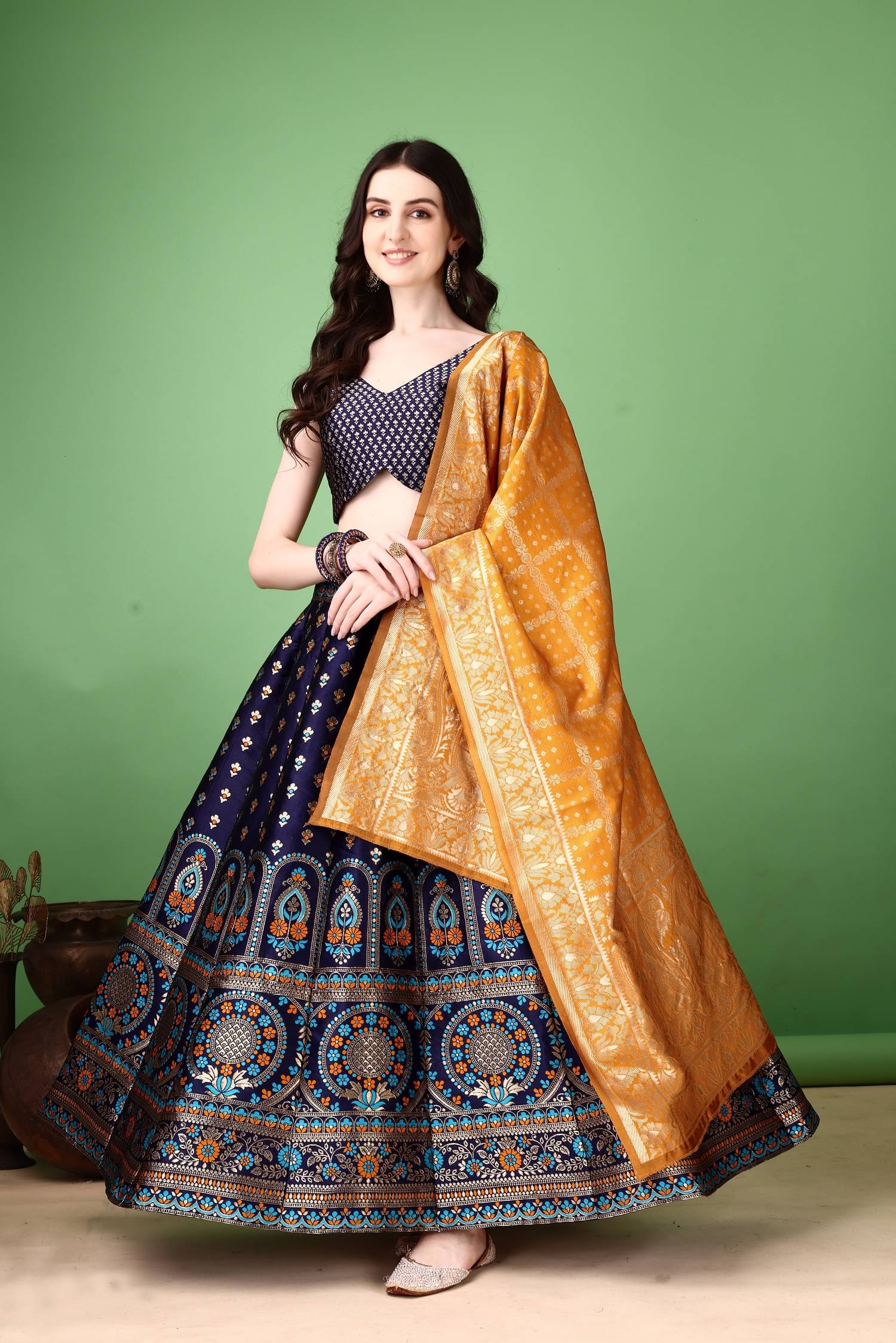 SATVASHIV Women Art Silk Flared Semi Stitched Lehenga Choli ( Navy ) SATVASHIV Women Art Silk Flared Semi Stitched Lehenga Choli ( Navy )