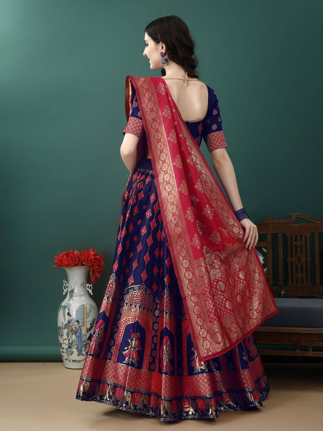    			SATVASHIV Women Art Silk Flared Semi Stitched Lehenga Choli ( Blue )