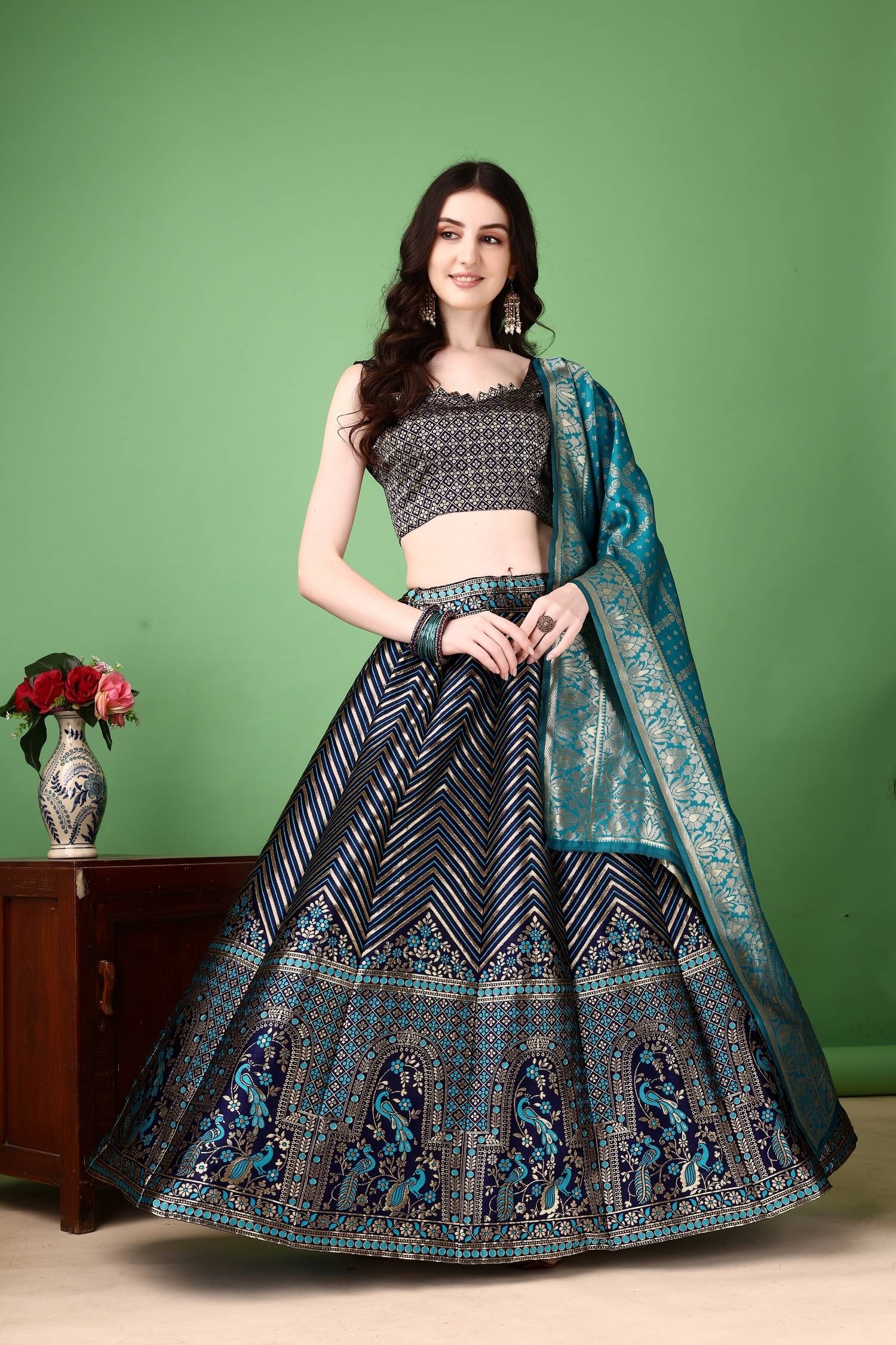 SATVASHIV Women Art Silk Flared Semi Stitched Lehenga Choli ( Navy ) SATVASHIV Women Art Silk Flared Semi Stitched Lehenga Choli ( Navy )