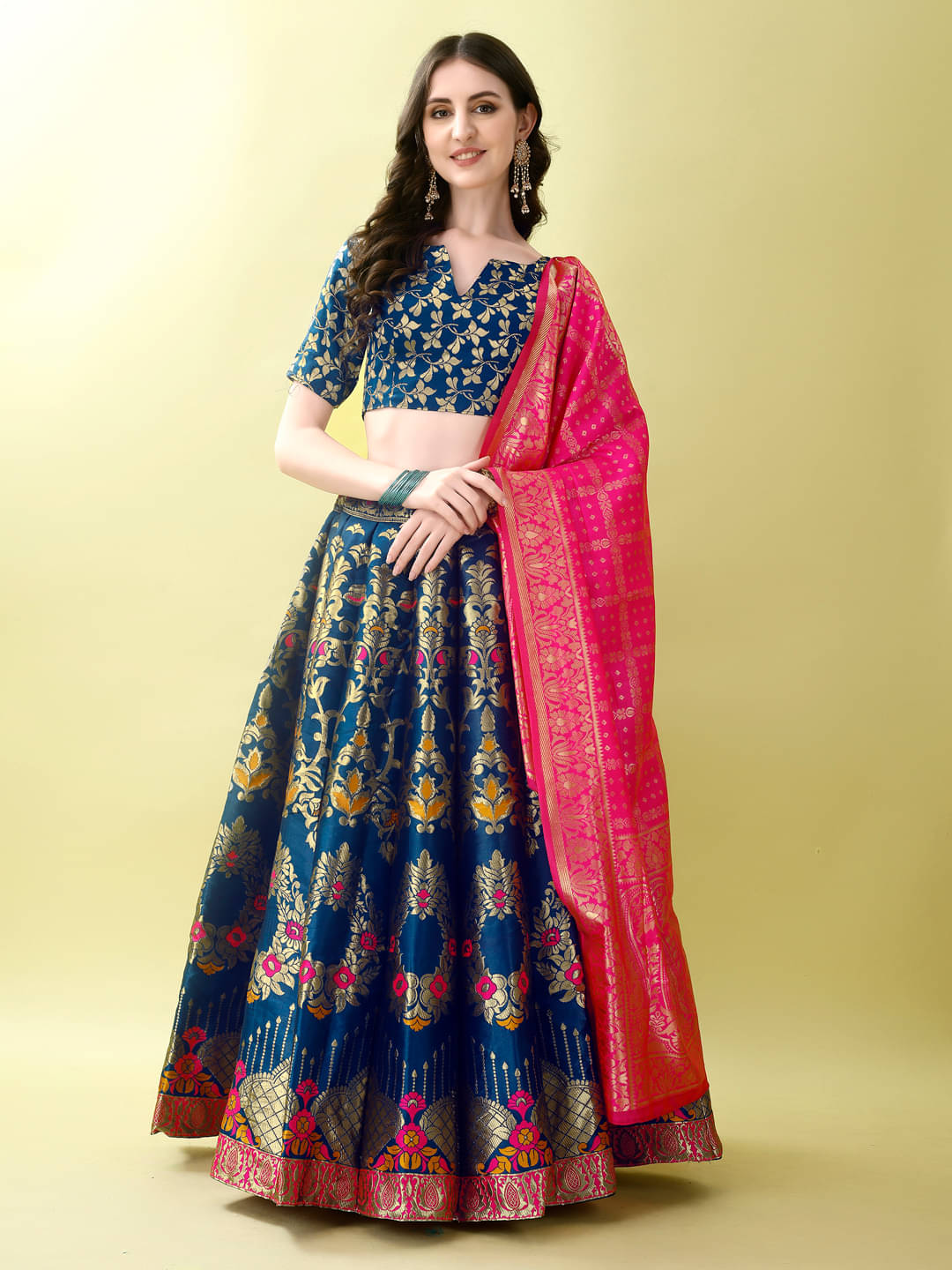 SATVASHIV Women Art Silk Flared Semi Stitched Lehenga Choli ( Blue )     			SATVASHIV Women Art Silk Flared Semi Stitched Lehenga Choli ( Blue )