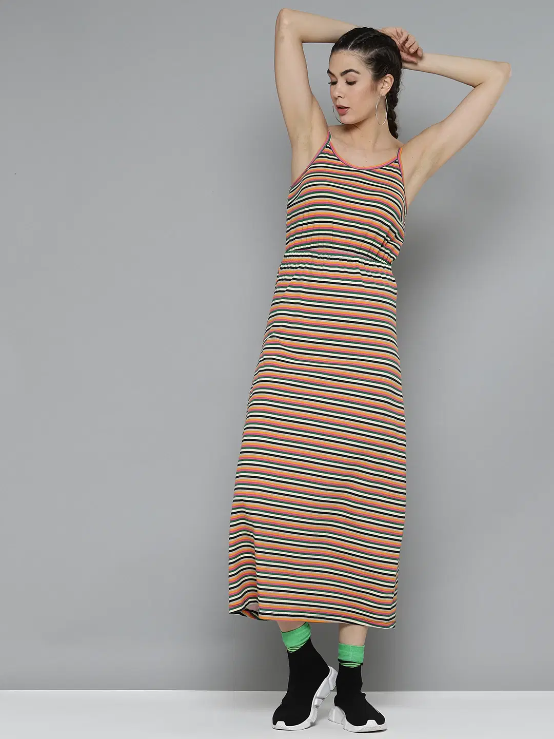     			Sassafras Women Cotton Blend Bodycon Dress ( Multicolor )