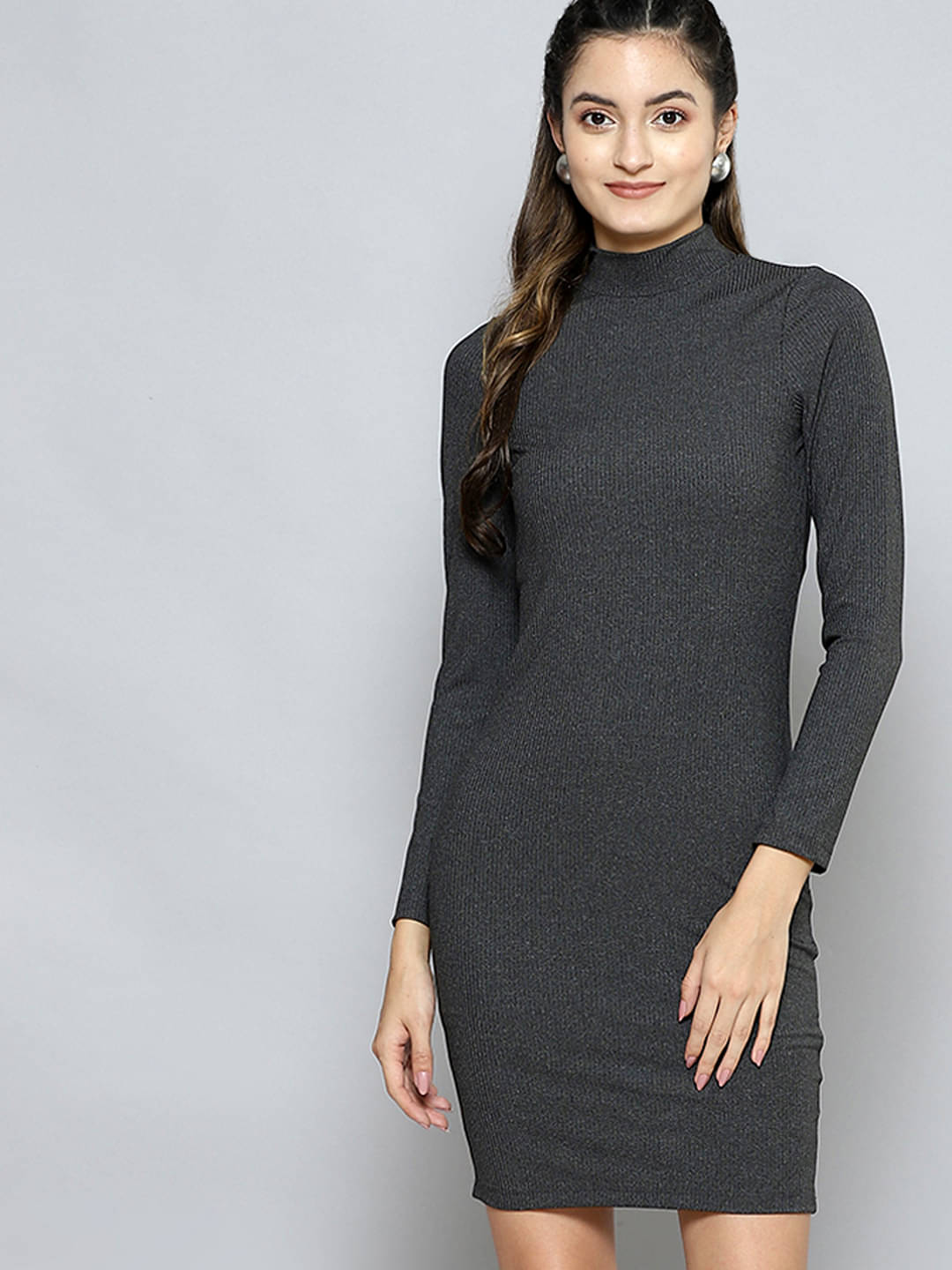     			Sassafras Women Polyester Blend Bodycon Dress ( Grey )