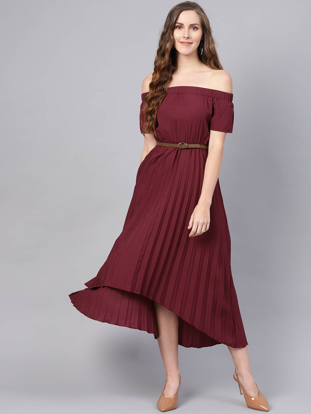    			Sassafras Women Polyester Fit & Flare Dress ( Burgundy )
