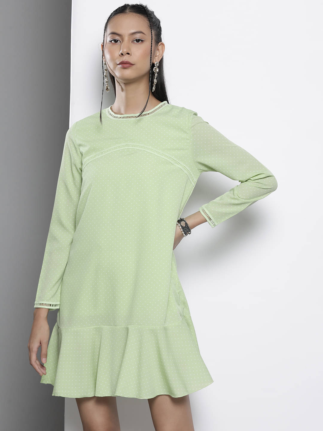     			Sassafras Women Polyester Fit & Flare Dress ( Green )