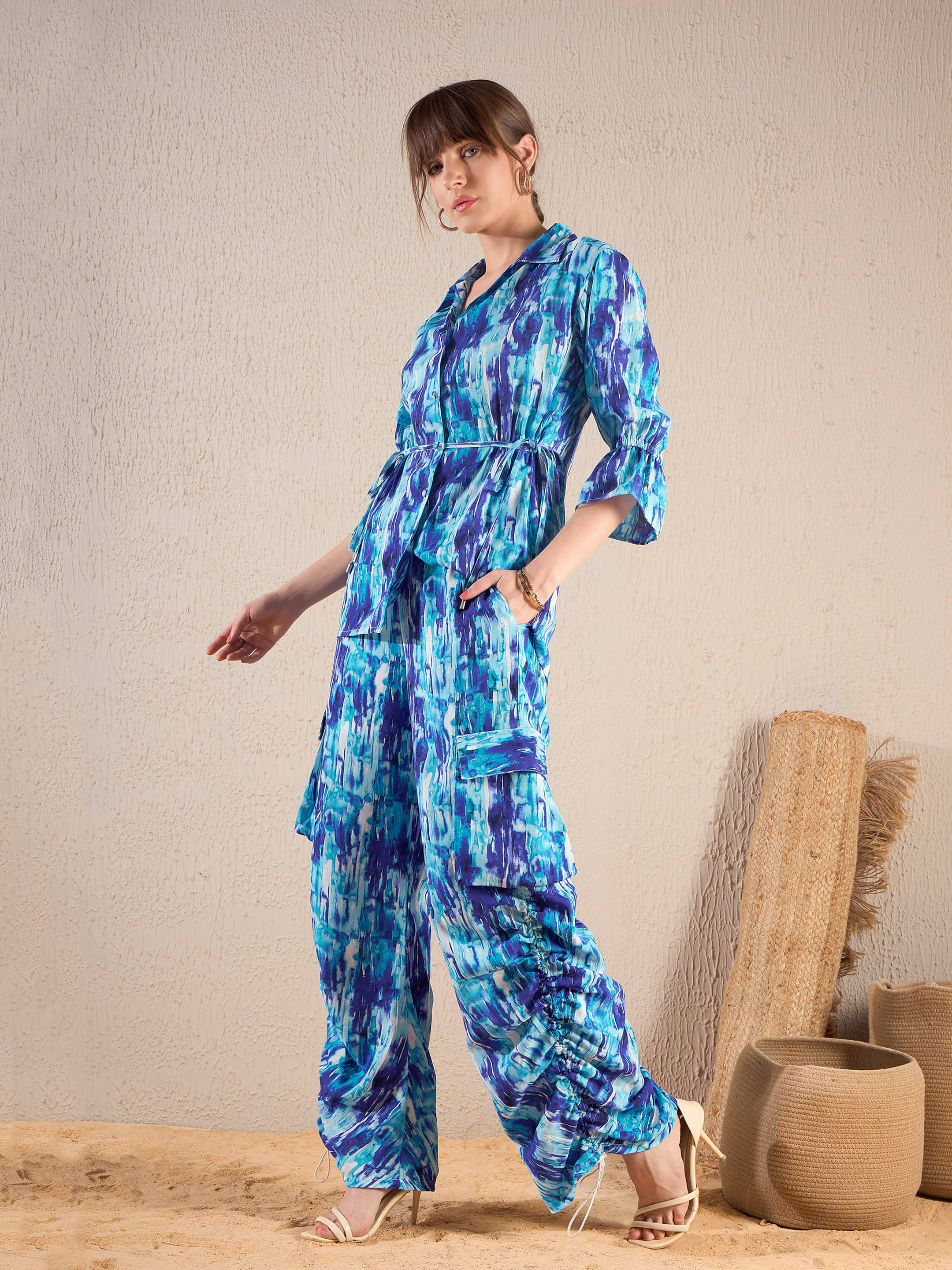     			Sassafras Women Shirt With Trousers Co-Ord Set ( Blue )