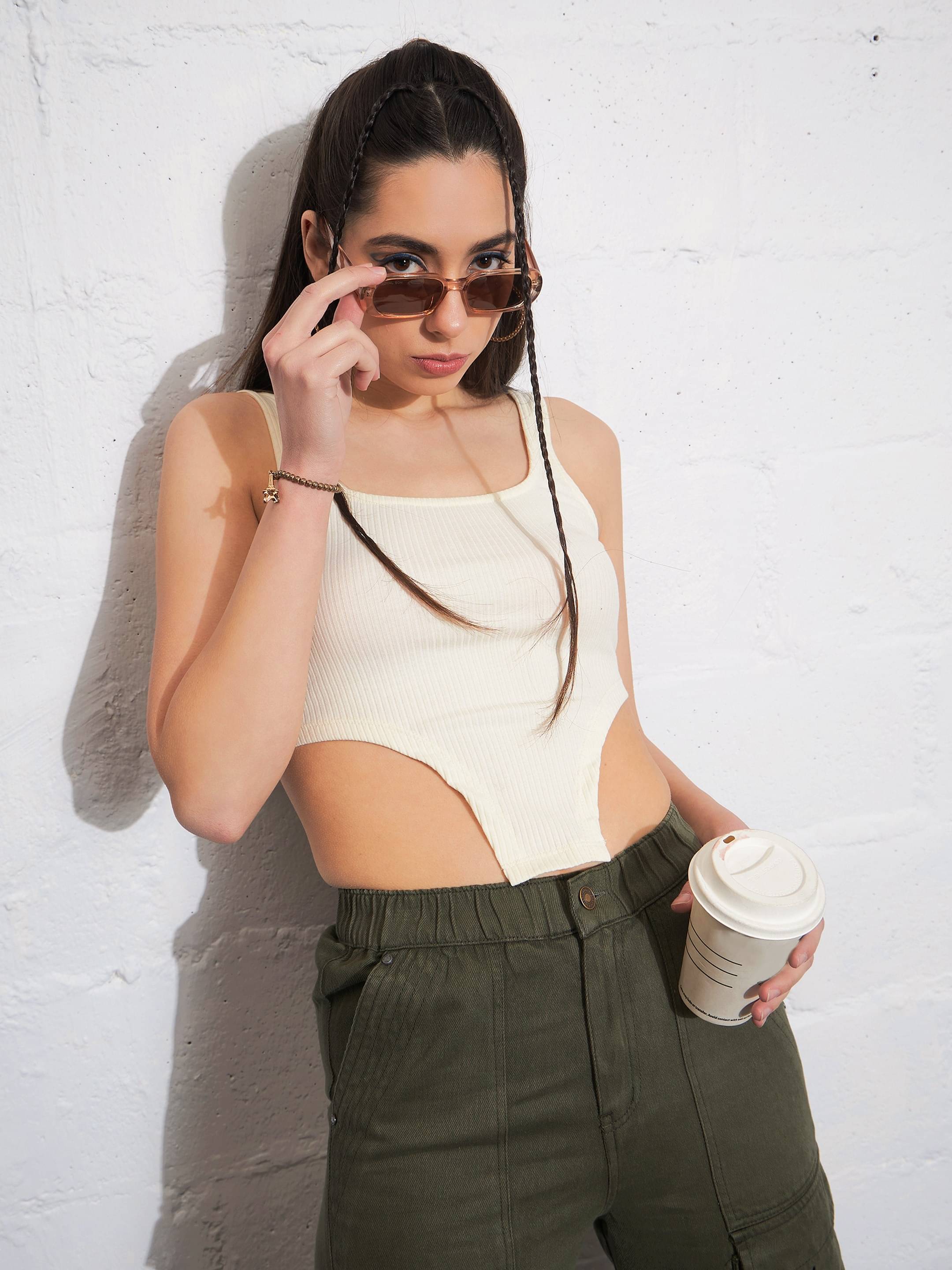     			Sassafras Women's Cotton Blend Crop Top ( Off White )