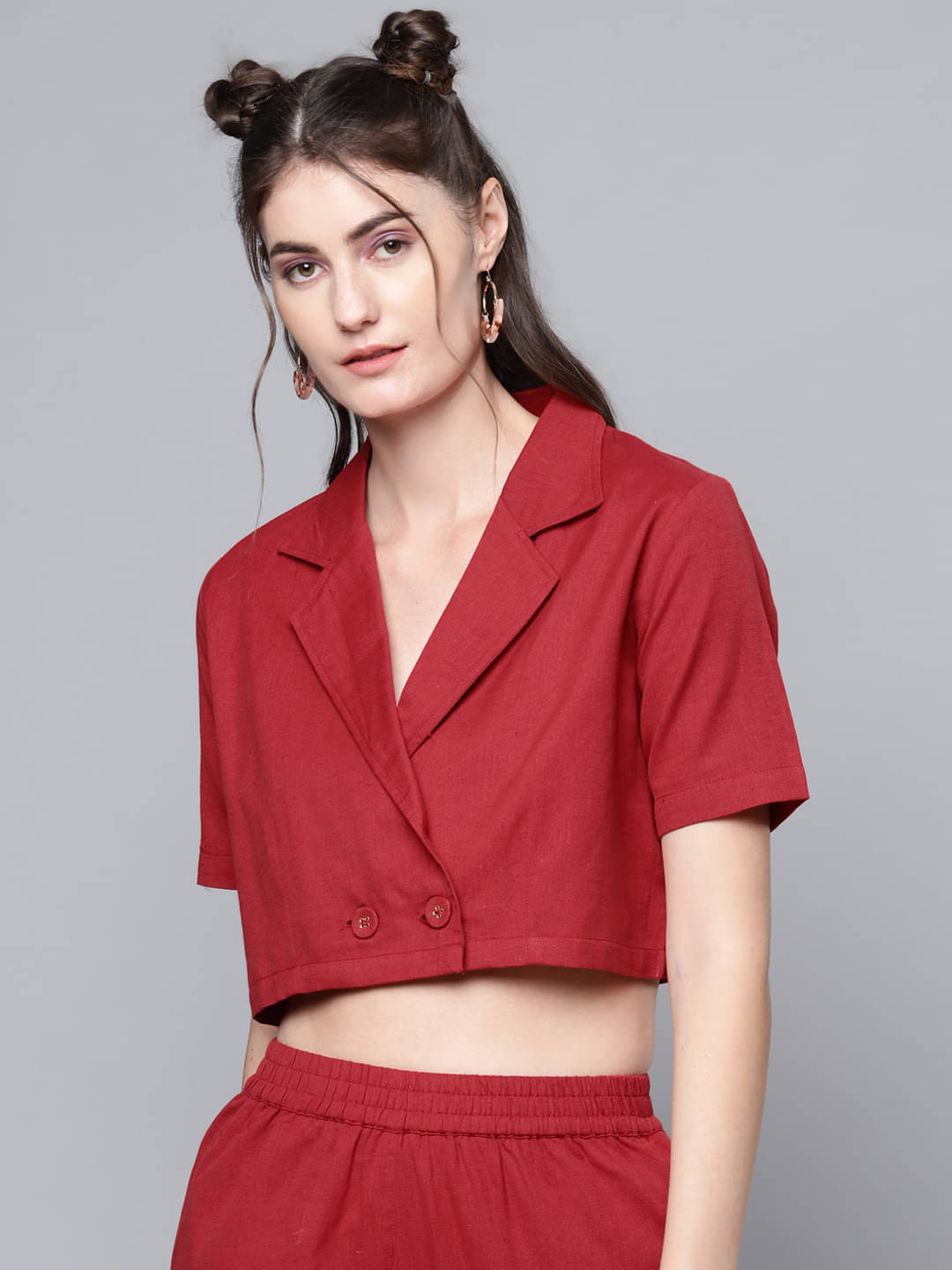     			Sassafras Women's Cotton Blend Crop Top ( Maroon )