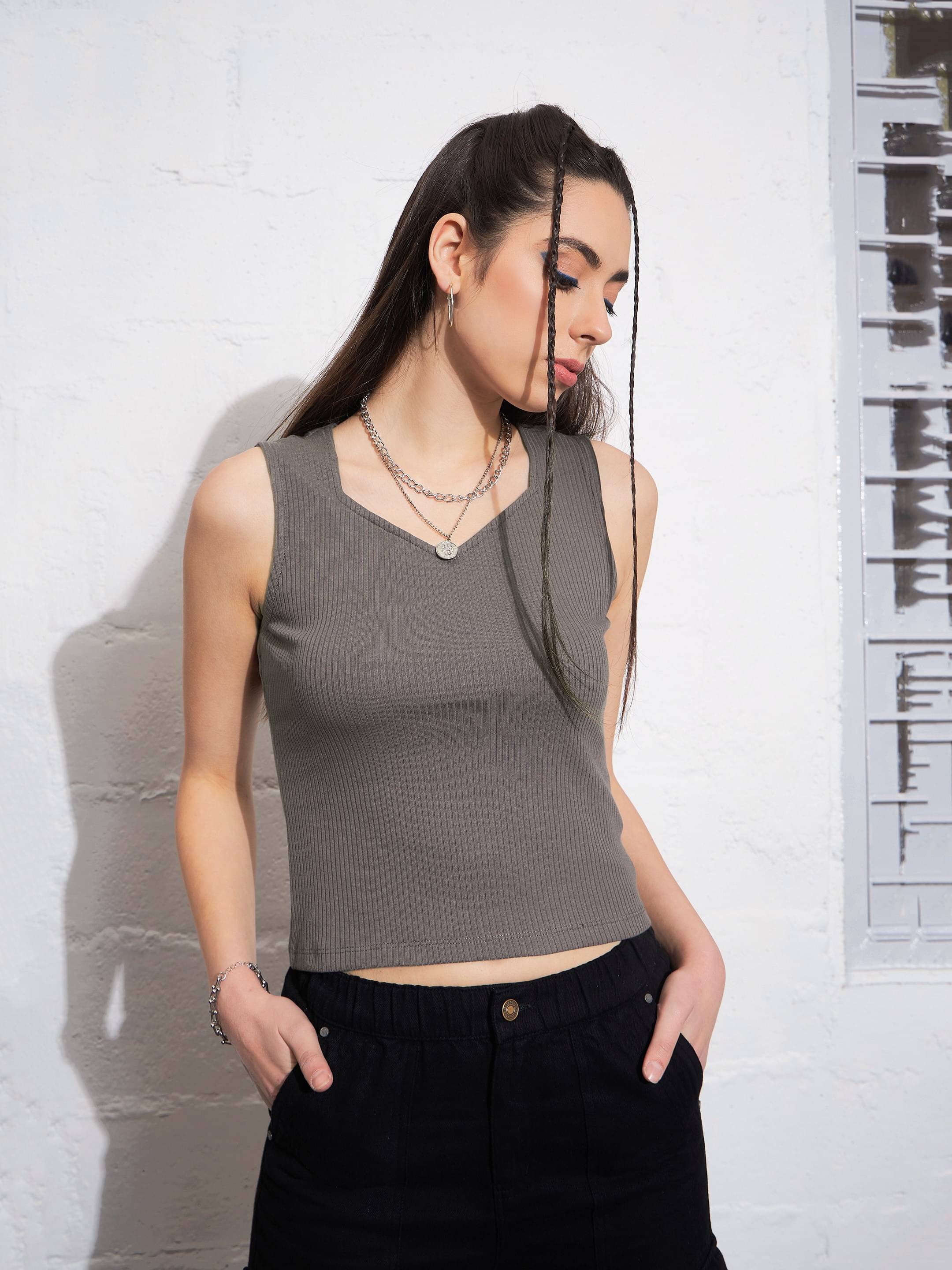     			Sassafras Women's Cotton Blend Regular Top ( Grey )