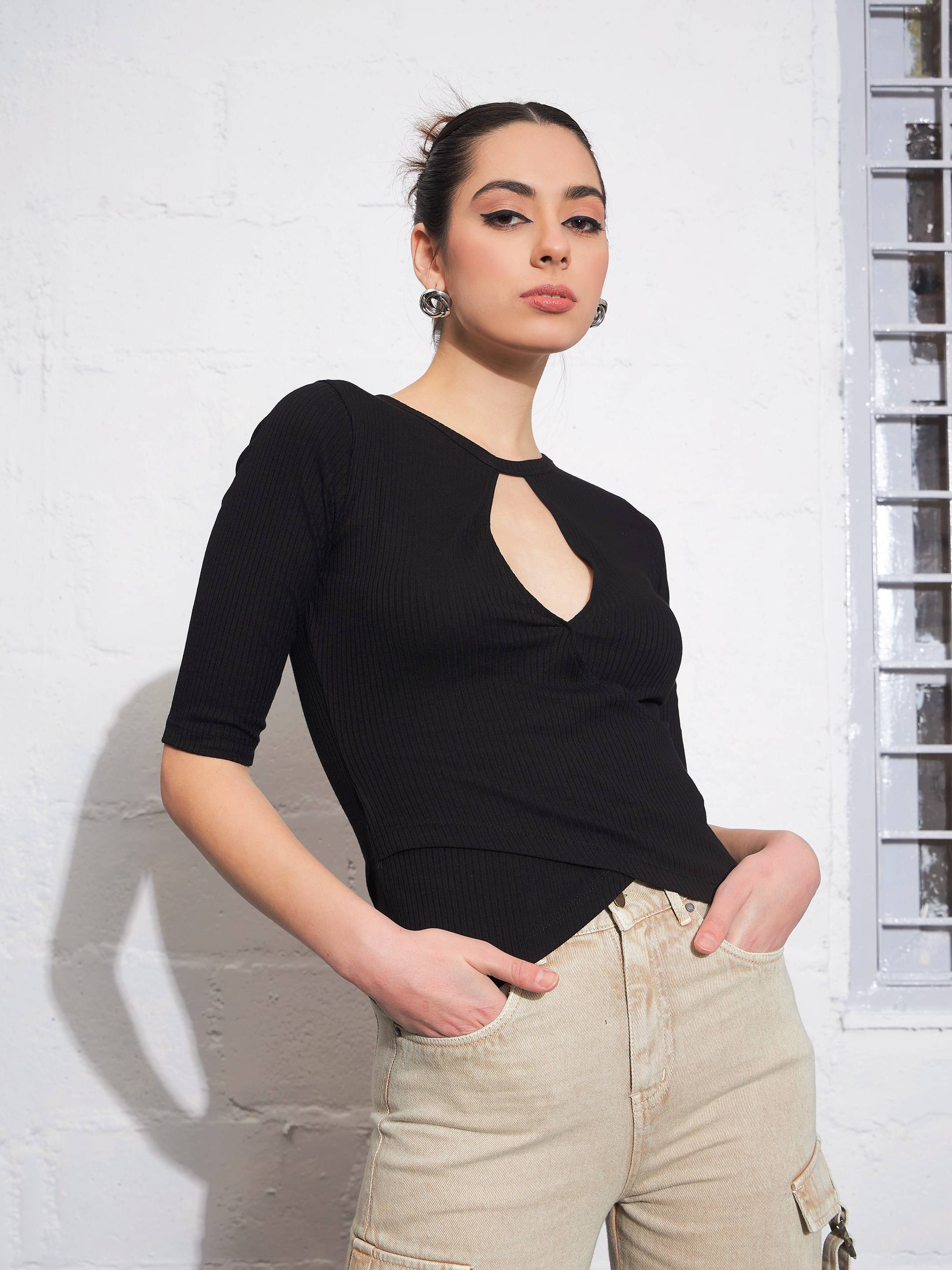     			Sassafras Women's Cotton Blend Regular Top ( Black )