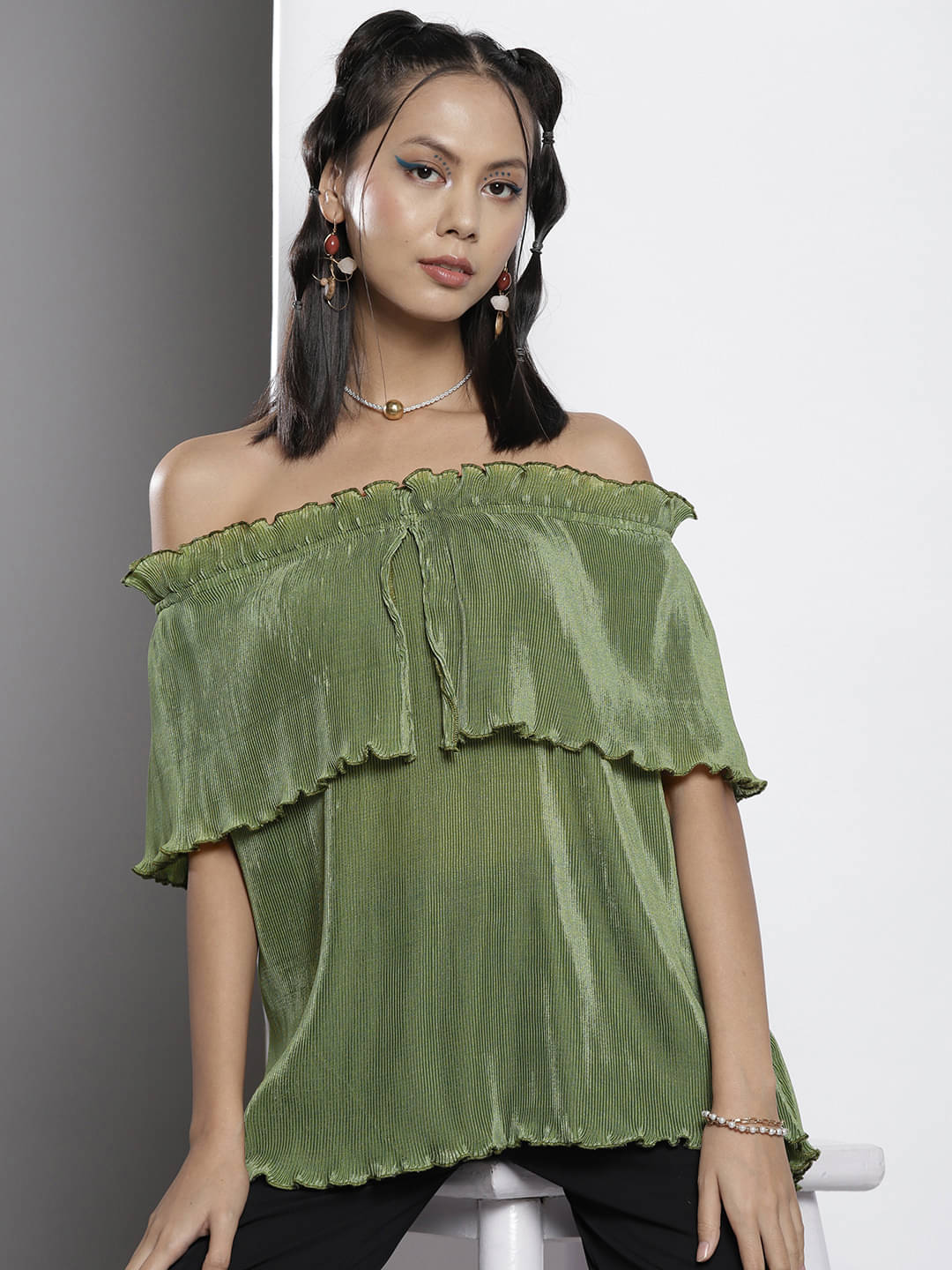     			Sassafras Women's Polyester A-Line Top ( Olive )