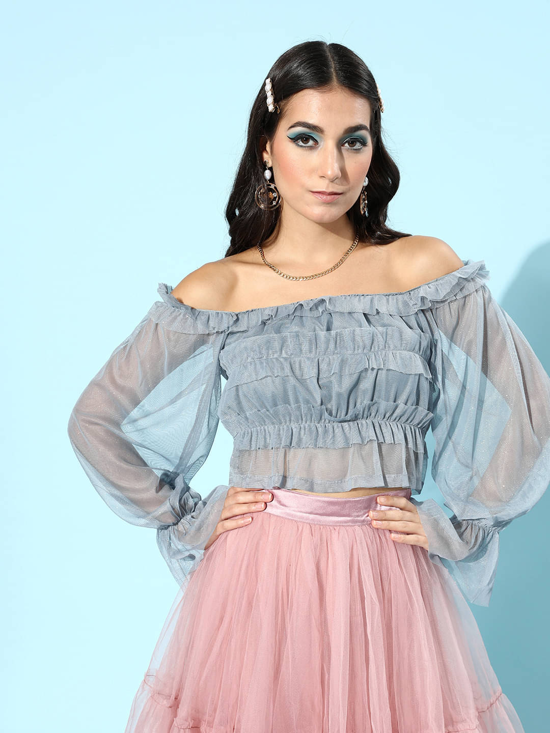     			Sassafras Women's Polyester Crop Top ( Blue )