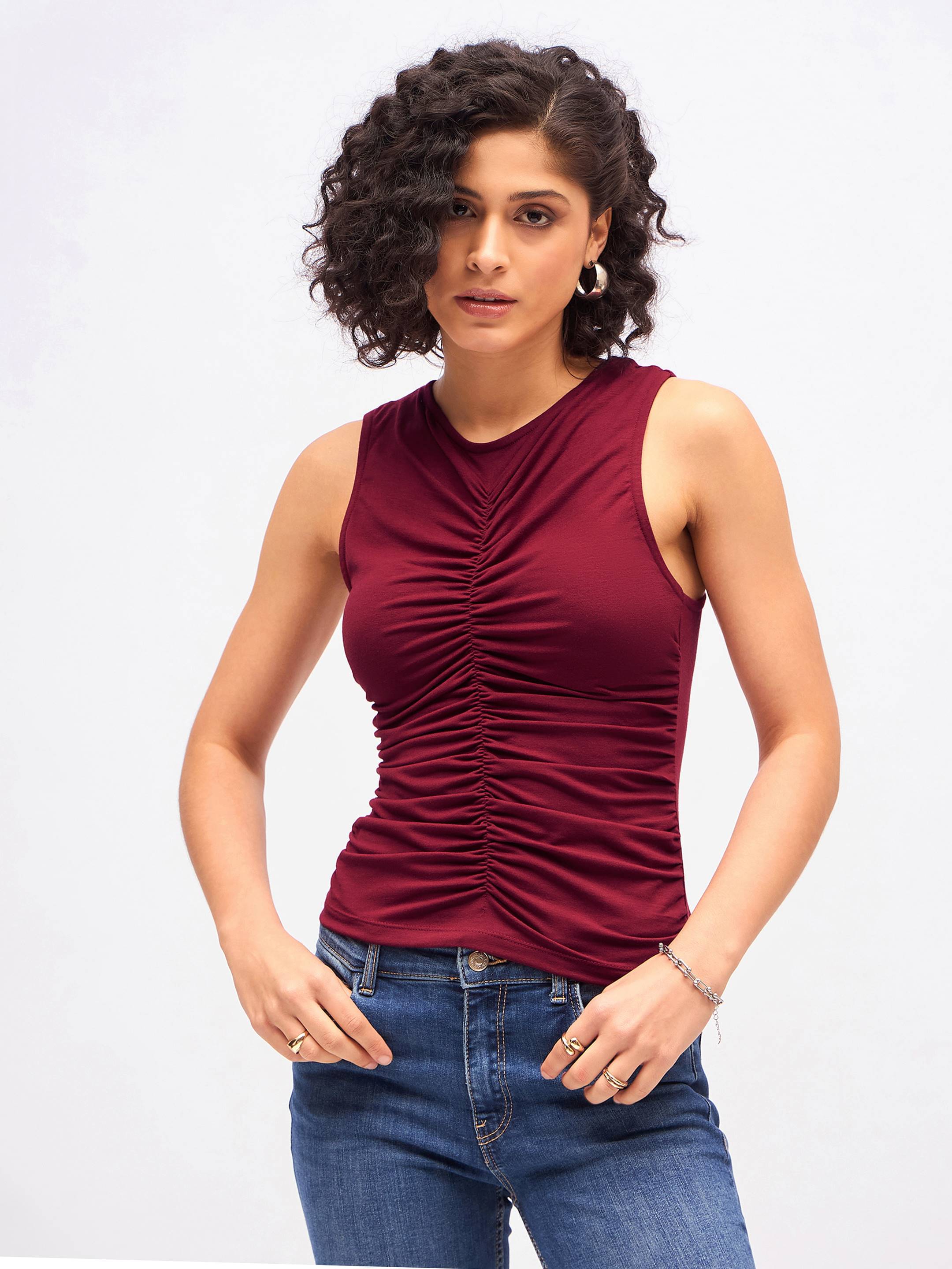 Sassafras Women's Polyester Regular Top ( Maroon ) Sassafras Women's Polyester Regular Top ( Maroon )