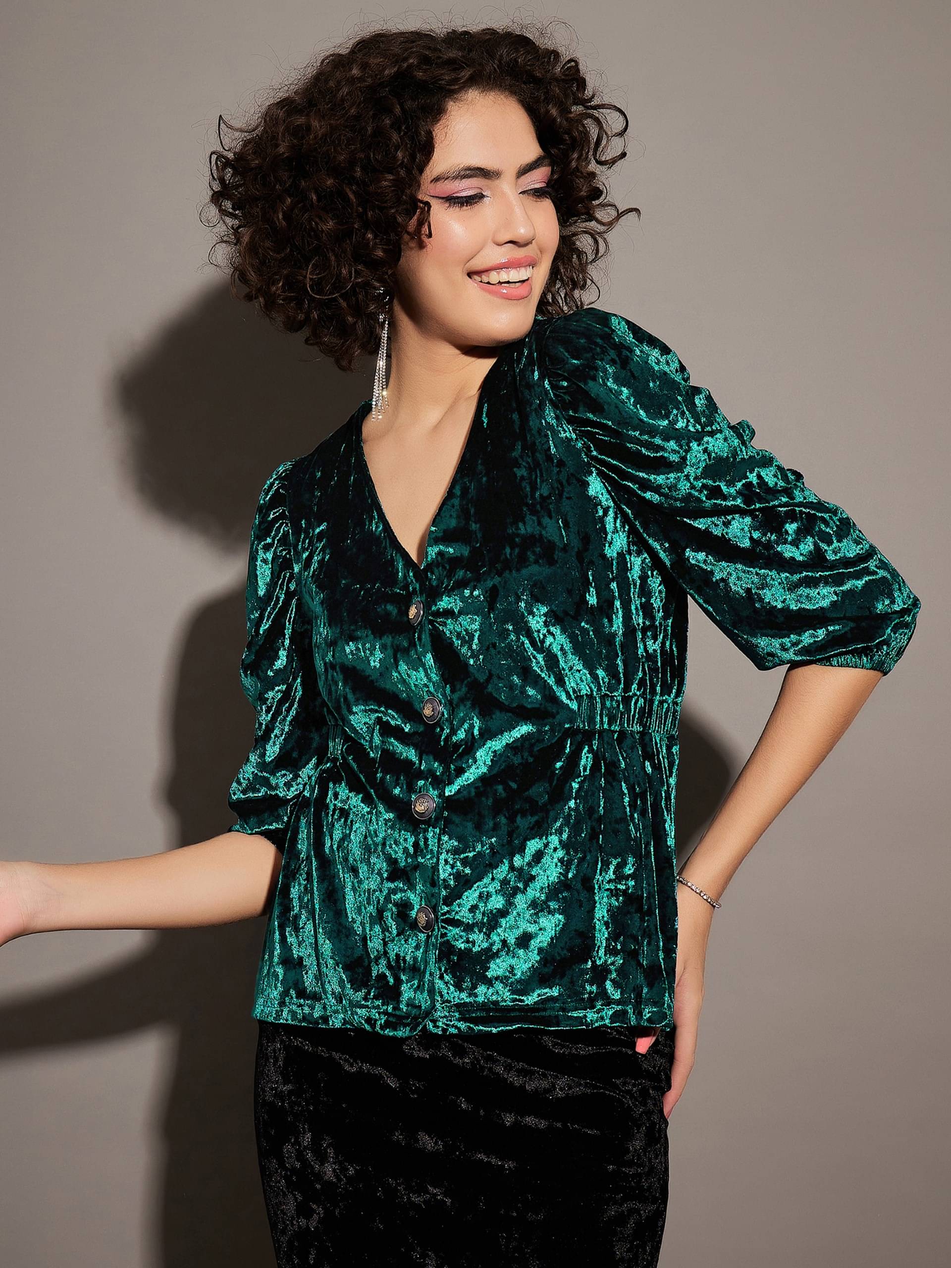     			Sassafras Women's Polyester Regular Top ( Green )
