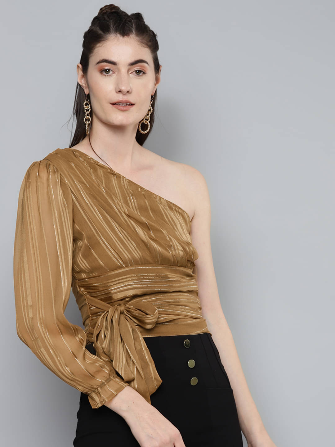    			Sassafras Women's Polyester Wrap Top ( Brown )