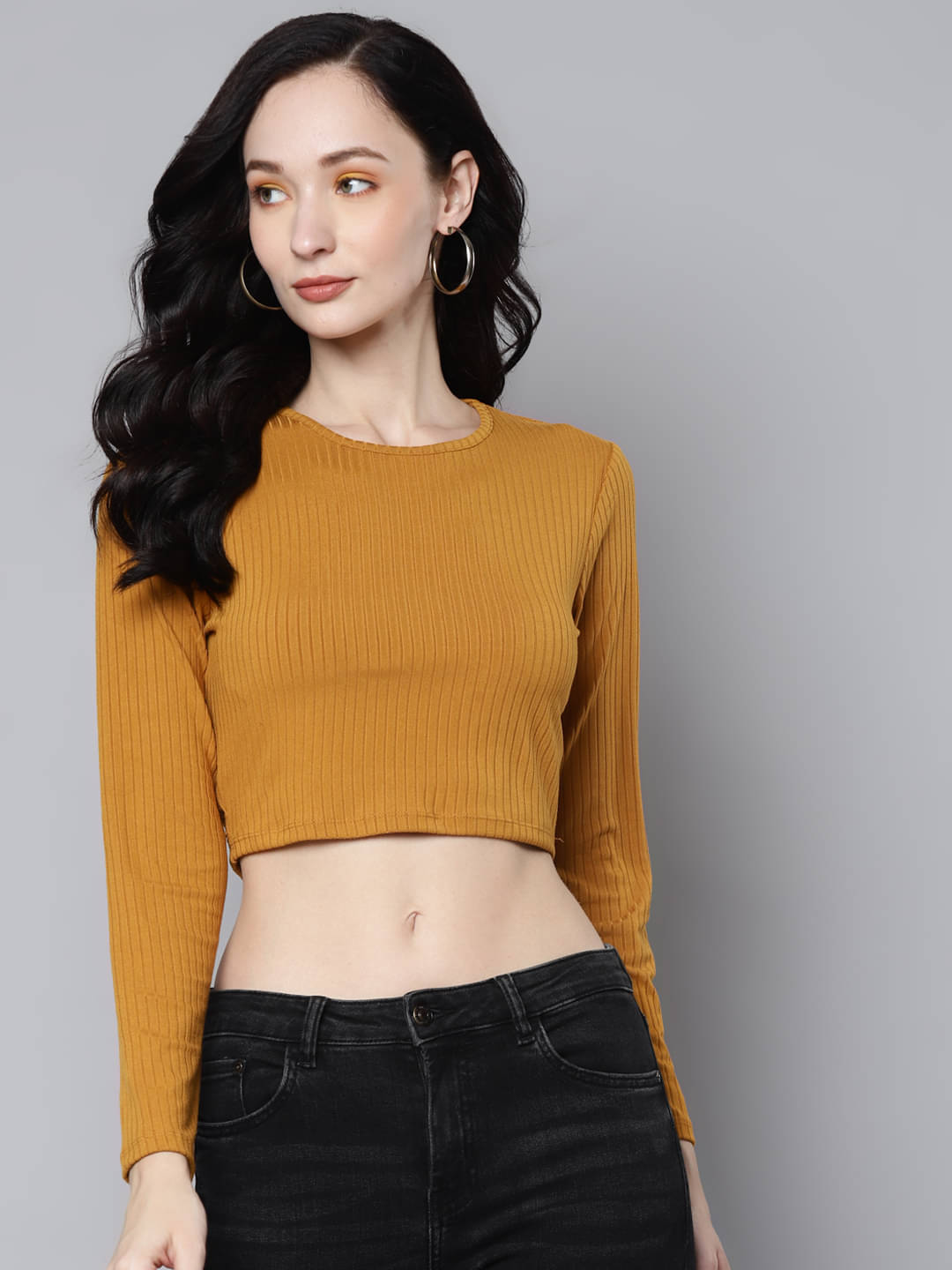     			Sassafras Women's Viscose Blend Crop Top ( Mustard )