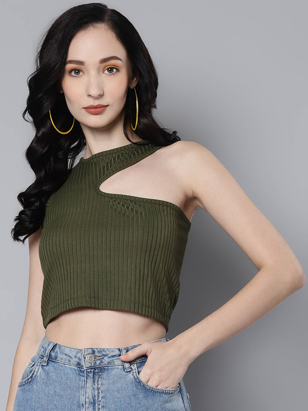     			Sassafras Women's Viscose Blend Crop Top ( Olive )