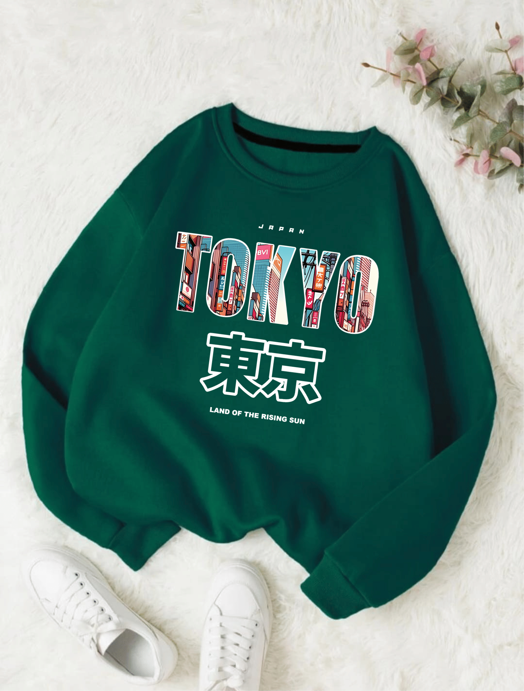     			THAWE PARIDHAN Women's Fleece Round Neck Sweatshirt ( Green )