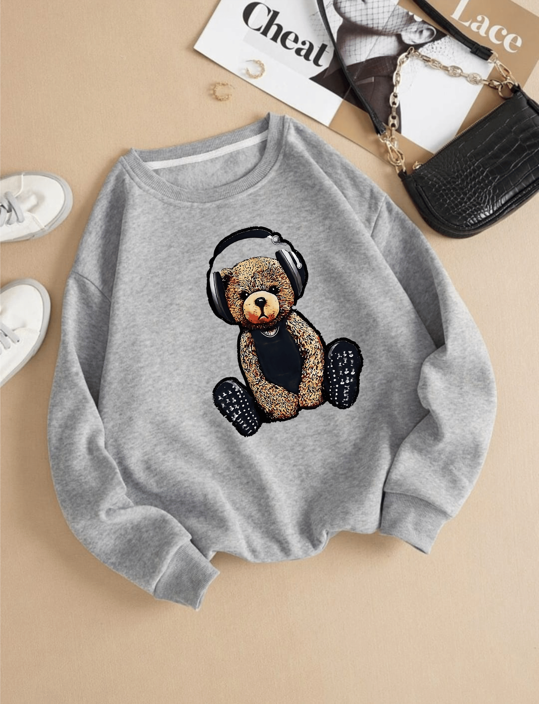 THAWE PARIDHAN Women Fleece Round Neck Sweatshirt ( Grey )     			THAWE PARIDHAN Women Fleece Round Neck Sweatshirt ( Grey )