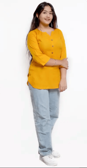     			URT Women Viscose Rayon Solid A-line Kurti ( Yellow )