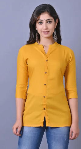     			URT Women Viscose Rayon Solid A-line Kurti ( Yellow )