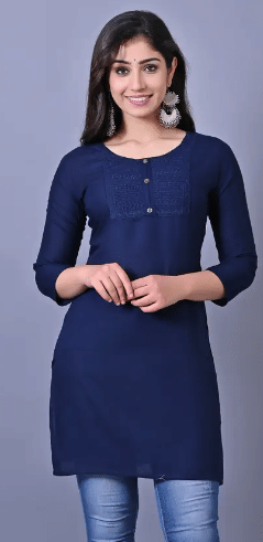 URT Women Viscose Rayon Solid A-line Kurti ( Navy ) URT Women Viscose Rayon Solid A-line Kurti ( Navy )