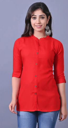 URT Women Viscose Rayon Solid A-line Kurti ( Red ) URT Women Viscose Rayon Solid A-line Kurti ( Red )